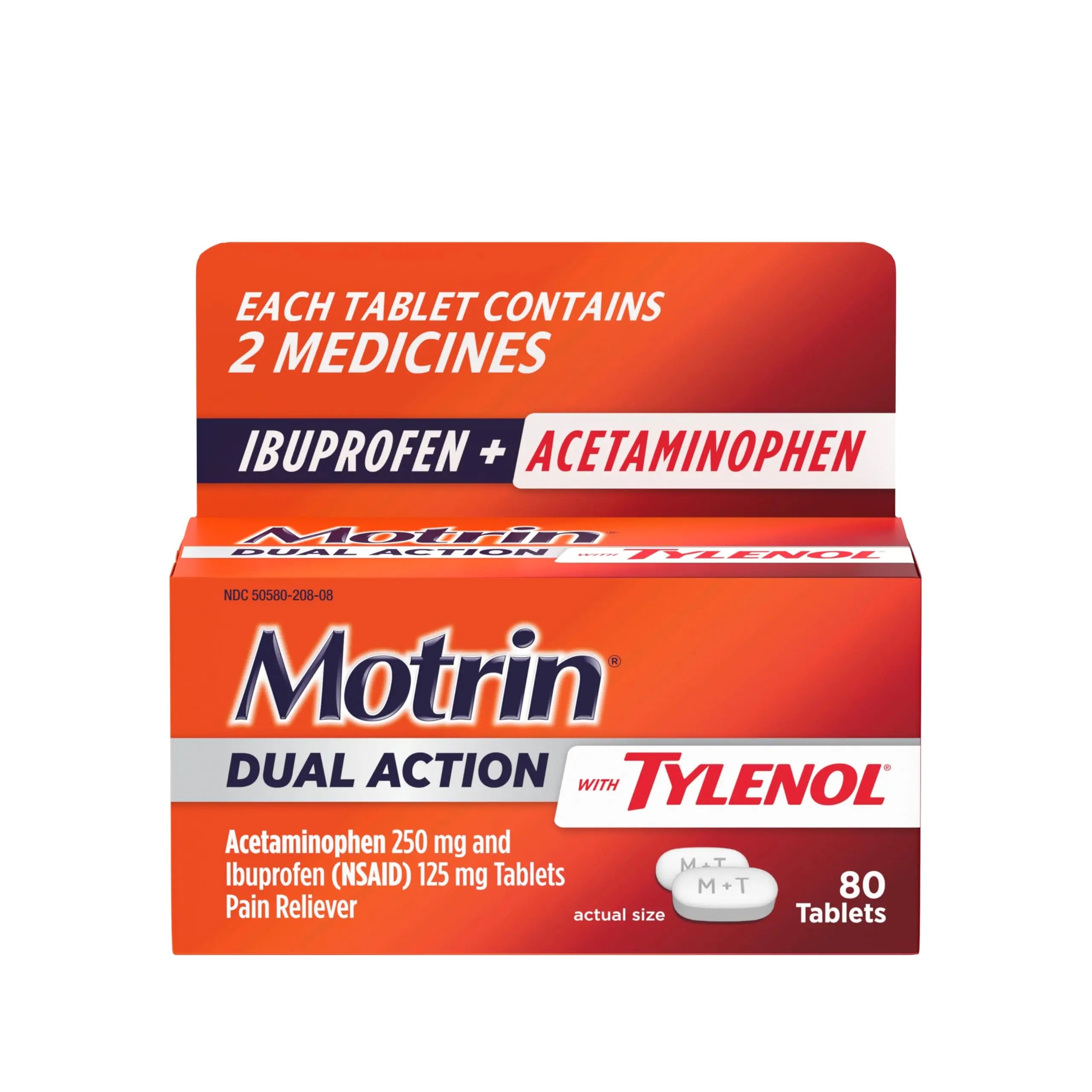 Motrin Dual Action with Tylenol, Fast-Acting Dual Action Pain Reliever with Ibuprofen & Acetaminophen for Minor Aches & Pains, Ibuprofen (NSAID) 125 mg & Acetaminophen 250 mg, 80 ct Motrin uk supplements