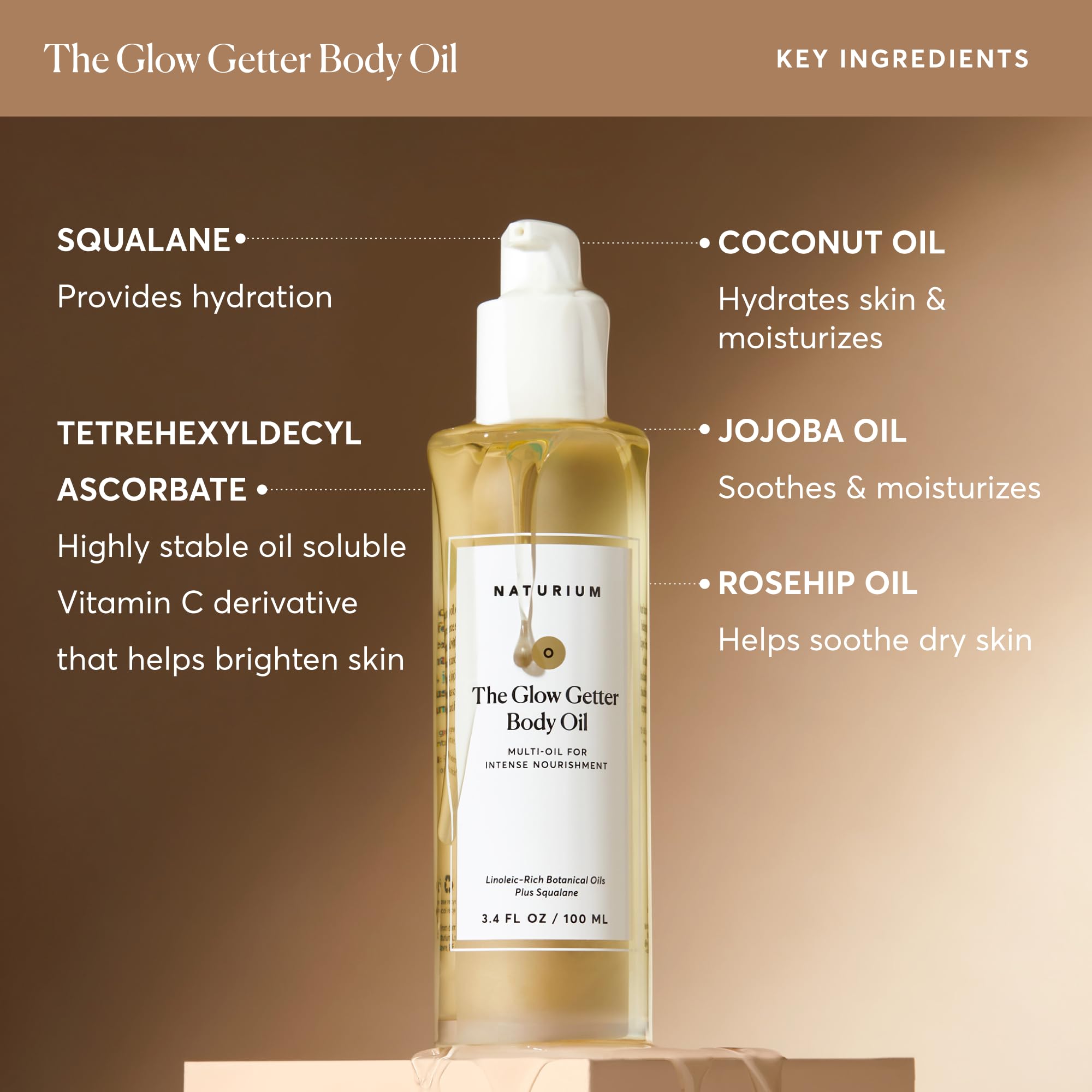 Naturium The Glow Getter Body Oil, Multi-Oil for Intense Nourishment, Hydrating & Moisturizing Formula, Vegan & Cruelty-Free, 3.4 oz