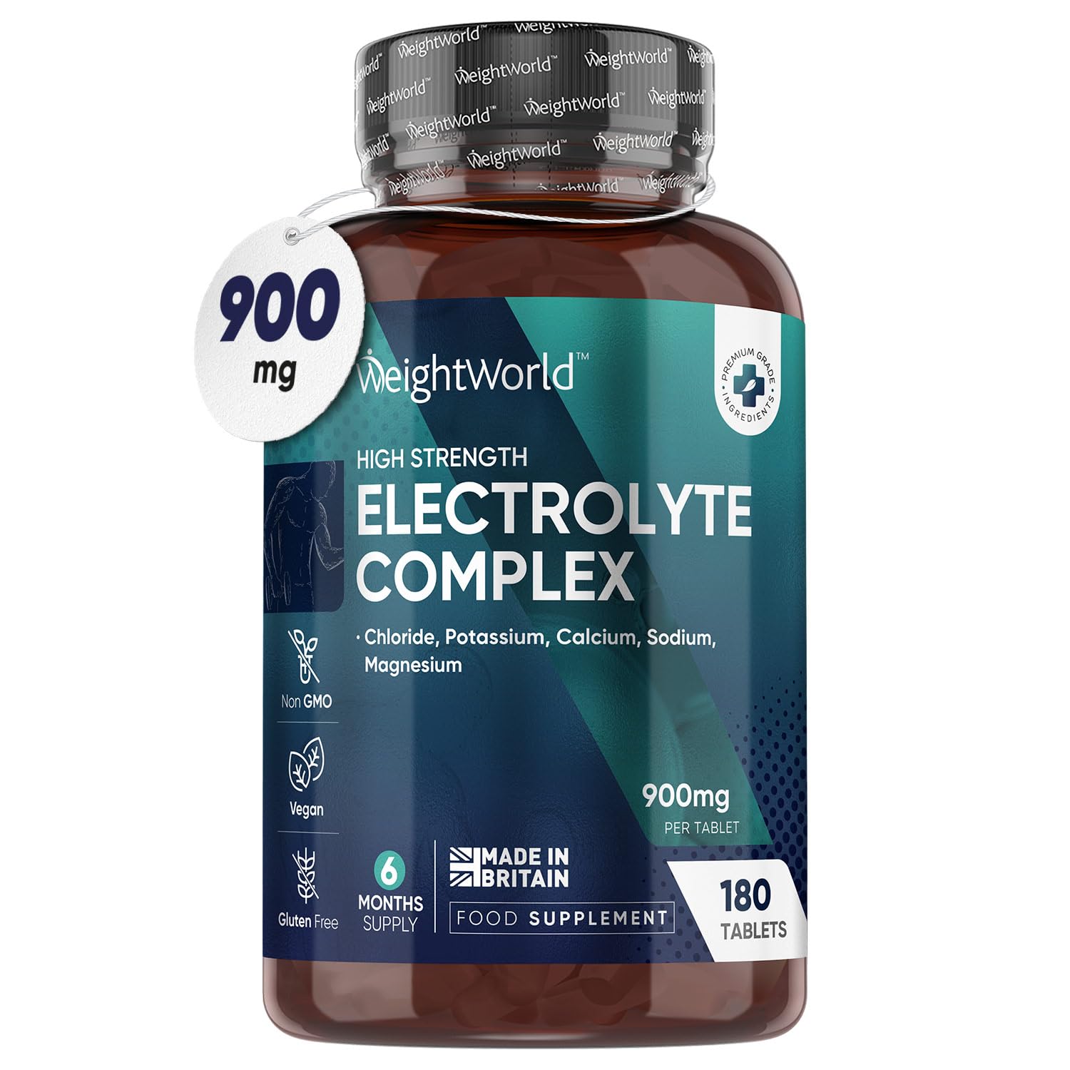 Electrolyte Tablets - 6 Months Supply - 180 Vegan Tablets with Sodium, Magnesium WeightWorld uk supplements