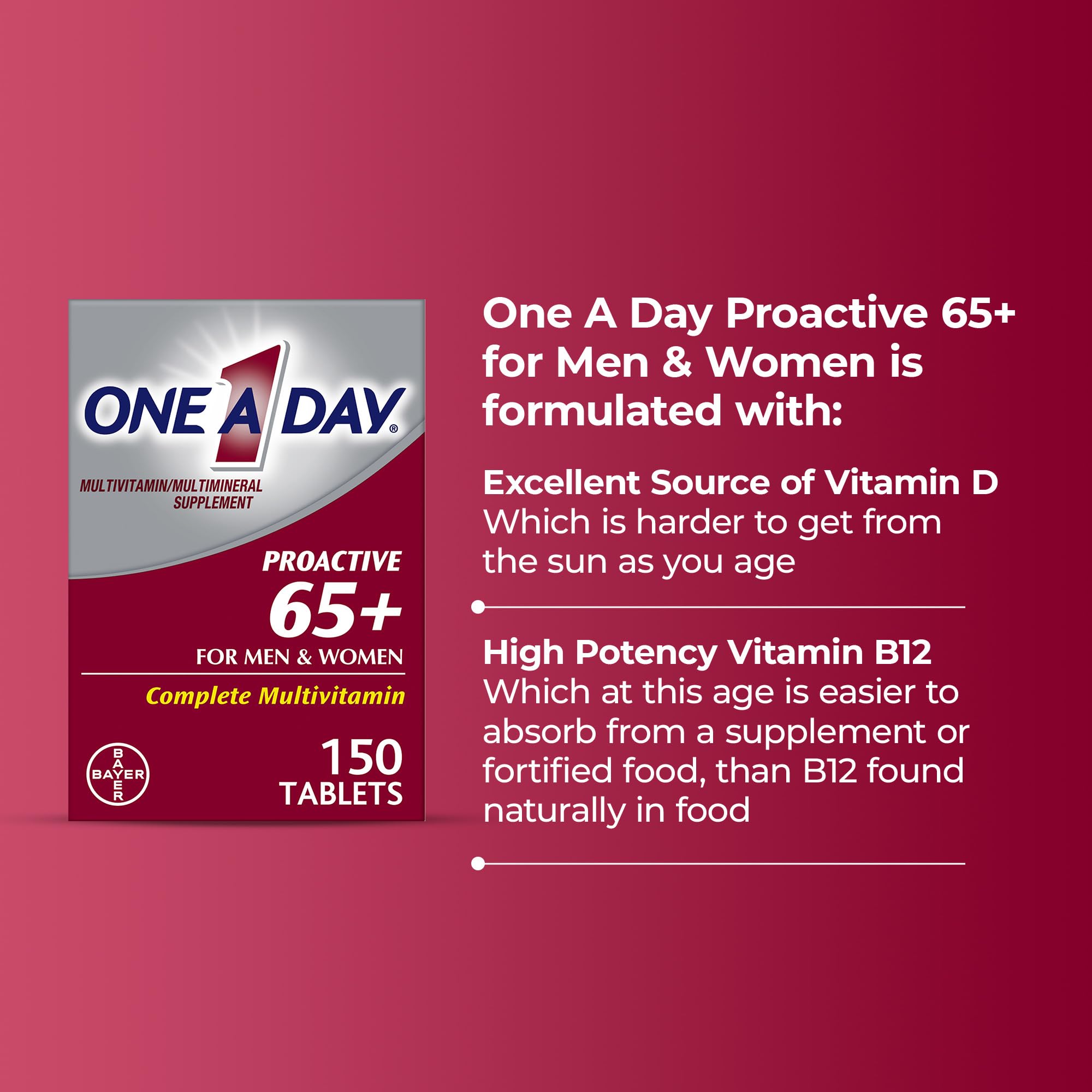 One A Day Proactive 65+, Mens & Womens Multivitamin, Supplement with Vitamin A, C, D, and Zinc to Support Bone Health & Cell Health, Calcium ONE A DAY uk supplements