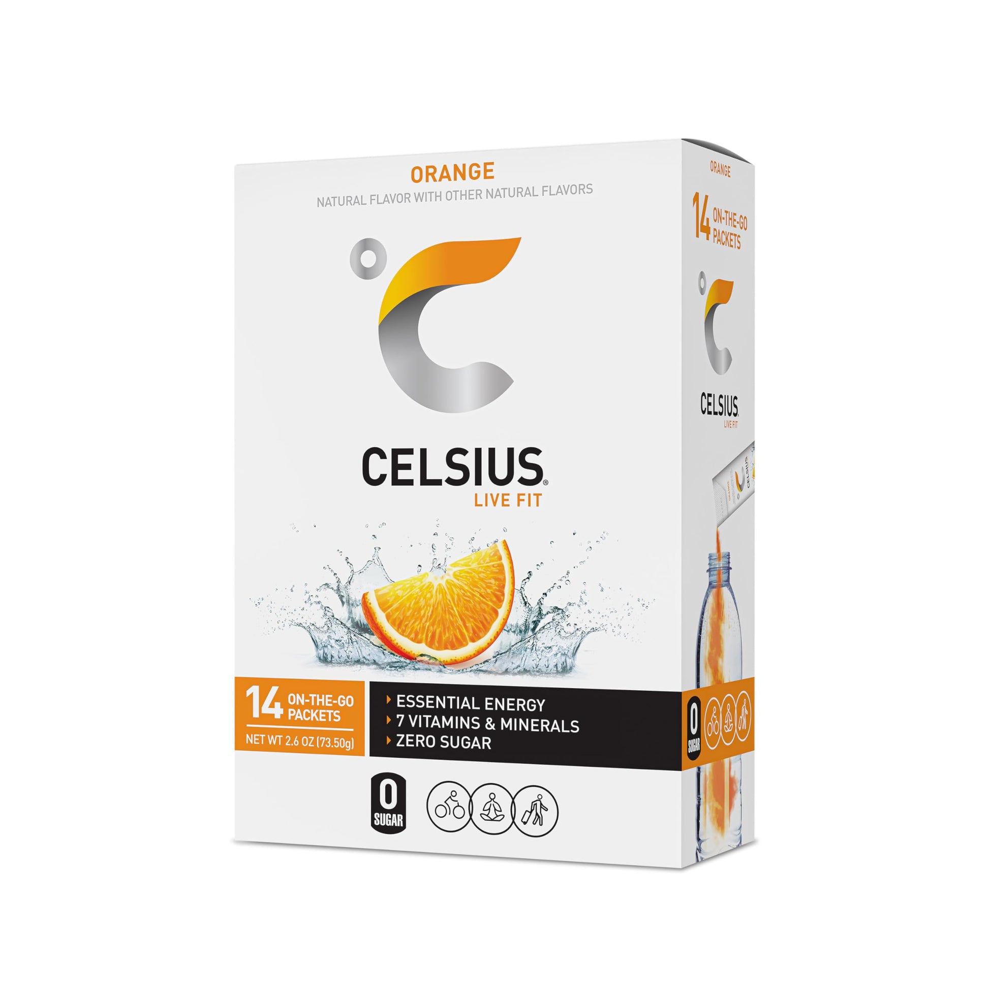 CELSIUS On-the-Go Powder Stick Zero Sugar, Orange, 2.6 Oz (14 Sticks per Pack) CELSIUS uk supplements
