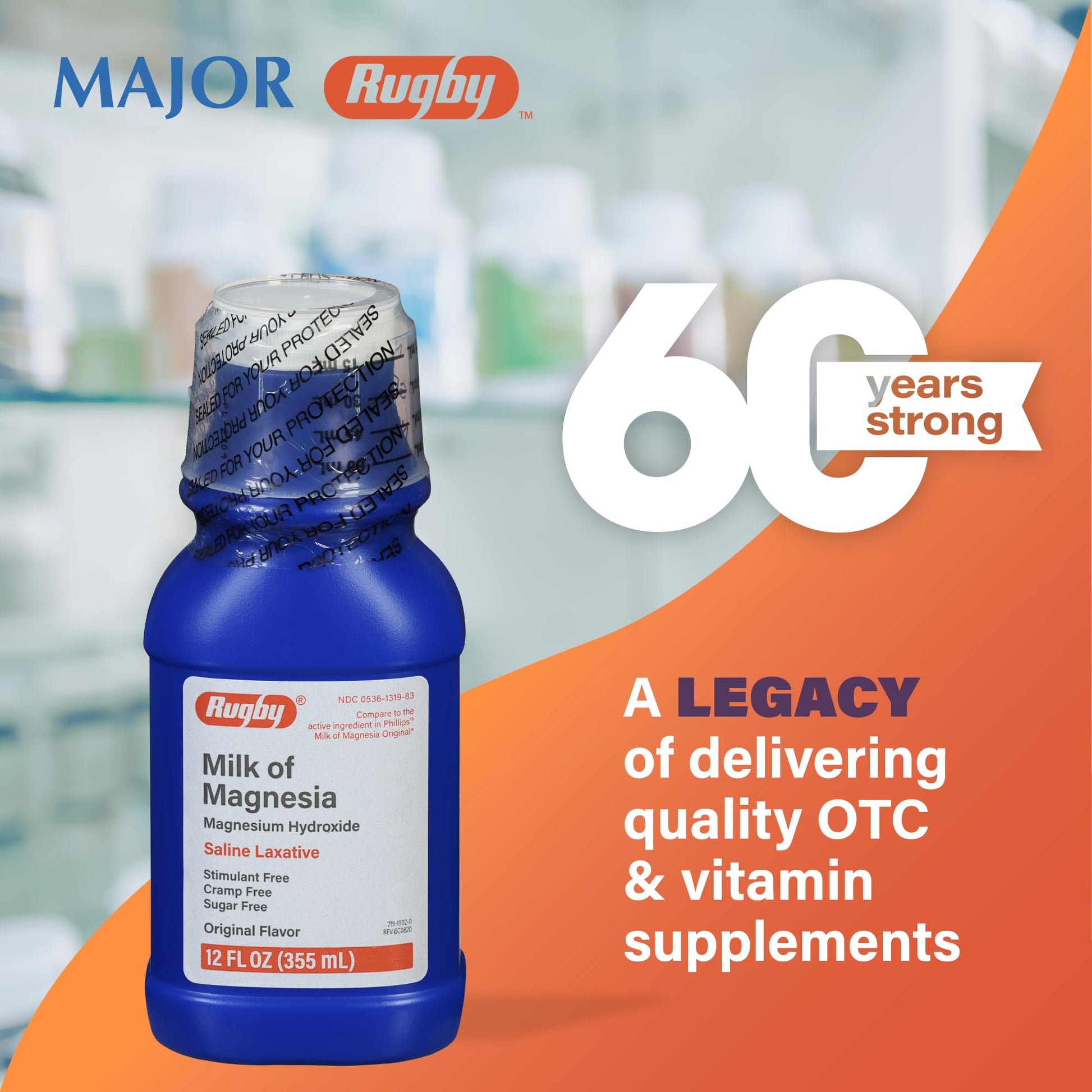 Rugby Milk of Magnesia Magnesium Hydroxide Saline Laxative – Stimulant, Cramp & Sugar-Free - Original Flavor – 12 Fl Oz RUGBY LABORATORIES uk supplements