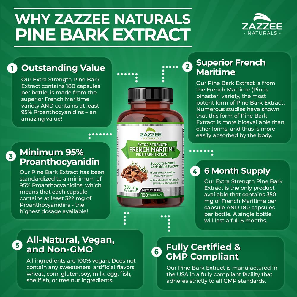 Zazzee Extra Strength French Maritime Pine Bark Extract, 350 mg Per Capsule Zazzee uk supplements