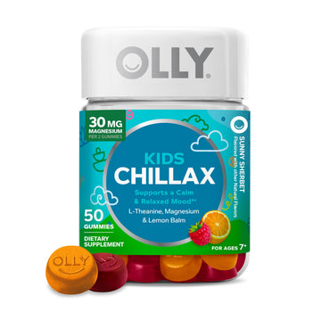 OLLY Kids Chillax Gummy, For a Calm and Relaxed Mood*, Magnesium, L-Theanine, Lemon Balm Extract, Chewable Supplement, Sherbet Flavored, 25 Day Supply - 50 Count OLLY uk supplements