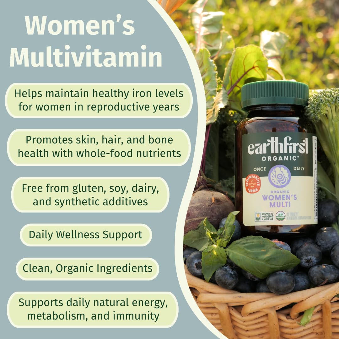EarthFirst Organic Women’s Multi Once Daily, Women's Multivitamin, Iron, Vitamin B12 & More, 19 Vitamins from Herbs & Superfoods, 30 Count EarthFirst Organic uk supplements