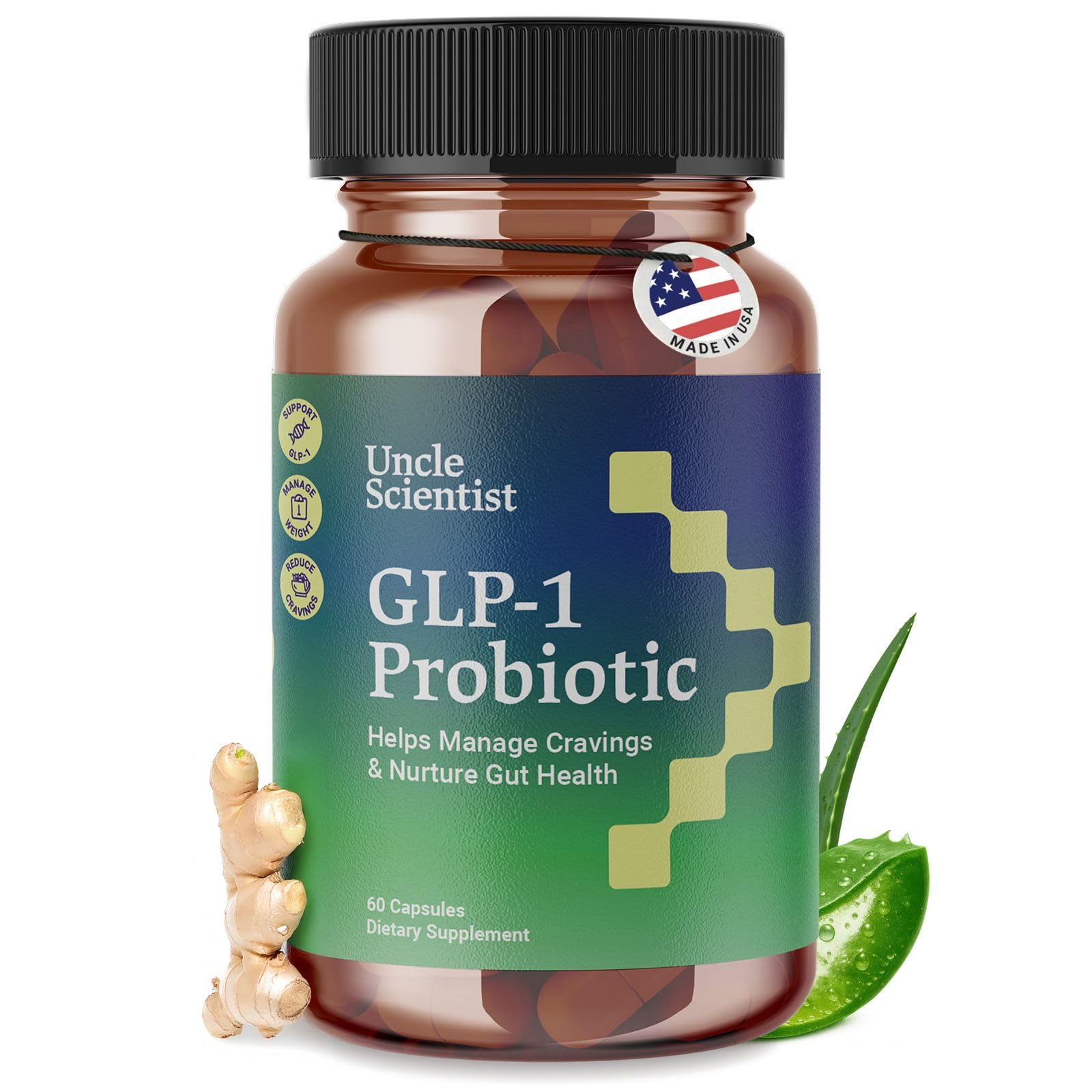 Uncle Scientist GLP-1 Probiotic Dietary Supplement, Supports Healthy Appetite and Metabolic Function - Chromium, Green Tea, Cinnamon, Probiotics & Herbal Blend, 60 Capsules (30-Day Supply) Uncle Scientist uk supplements