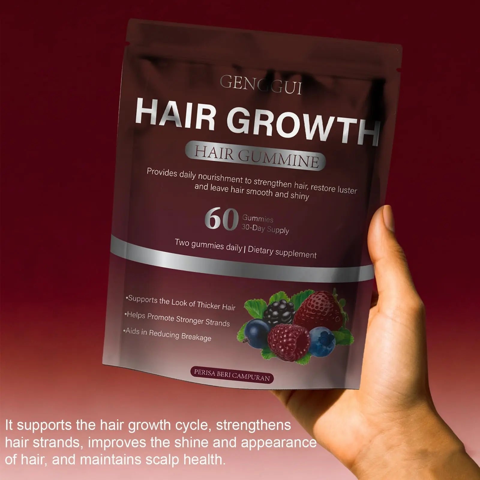 GENGGUI Hair Growth Gummies for Women - Hair Vitamins with Biotin & Silica for Faster Growth - Hair Growth Accelerator Supplement GENGGUI uk supplements
