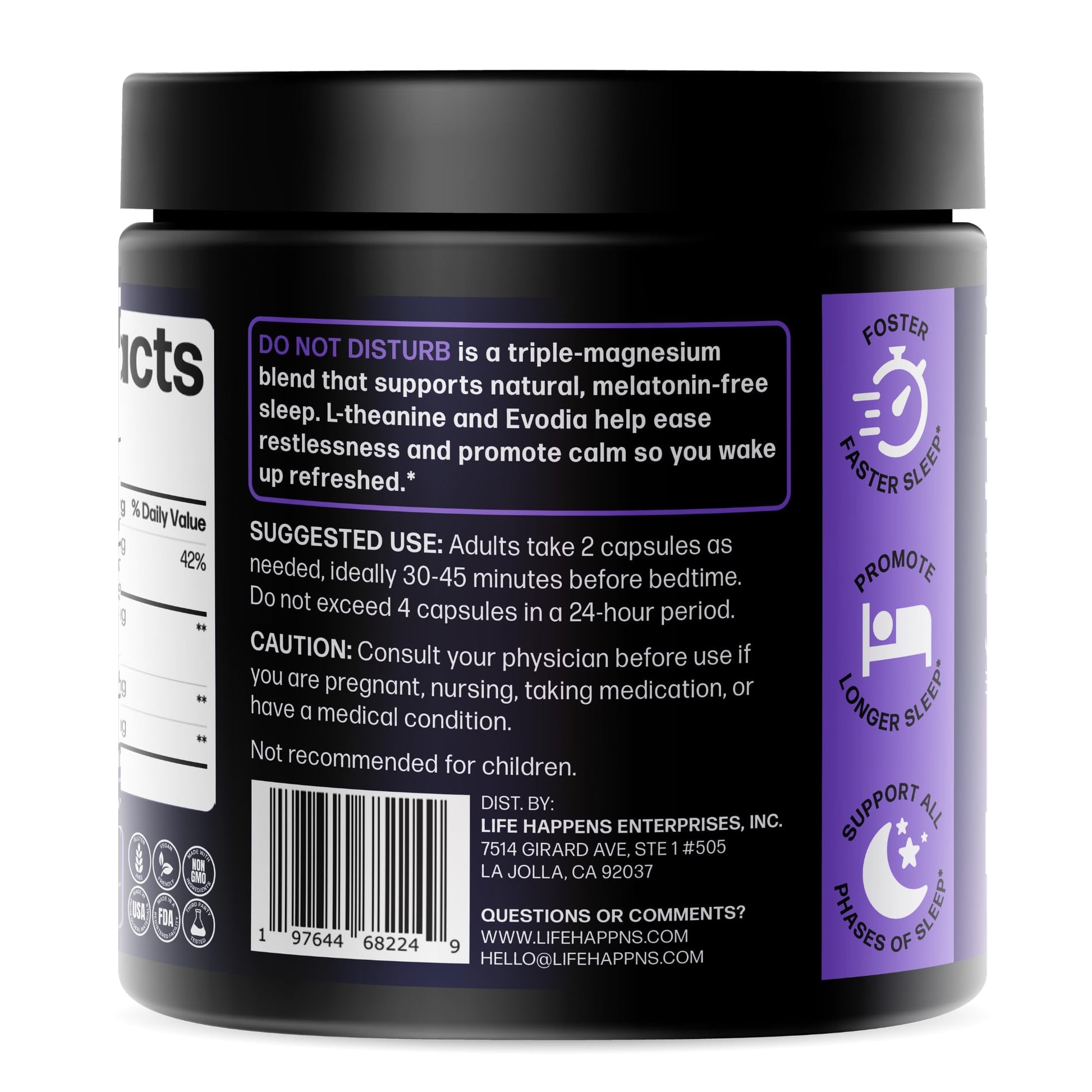 Doctor Formulated Triple Magnesium for Sleep, Calm & Relaxation with Chelated Magnesium Glycinate, L-Theanine, Passionflower & Evodia – Non-Habit, No Melatonin Magnesium Sleep Aid Support Supplement LIFE HAPPNS BE READY uk supplements