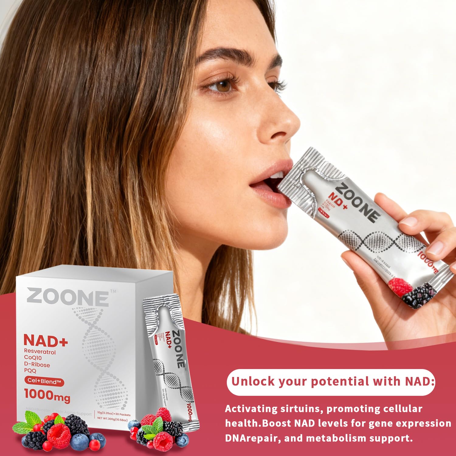 Zoone NAD Resveratrol Supplement, NAD+ Liquid Supplement 1000mg, with Nicotinamide Riboside, Resveratrol & PQQ, NAD Supplements for Men & Women, Healthy Aging & Boosts Cellular Energy – 30 Packs Zoone uk supplements