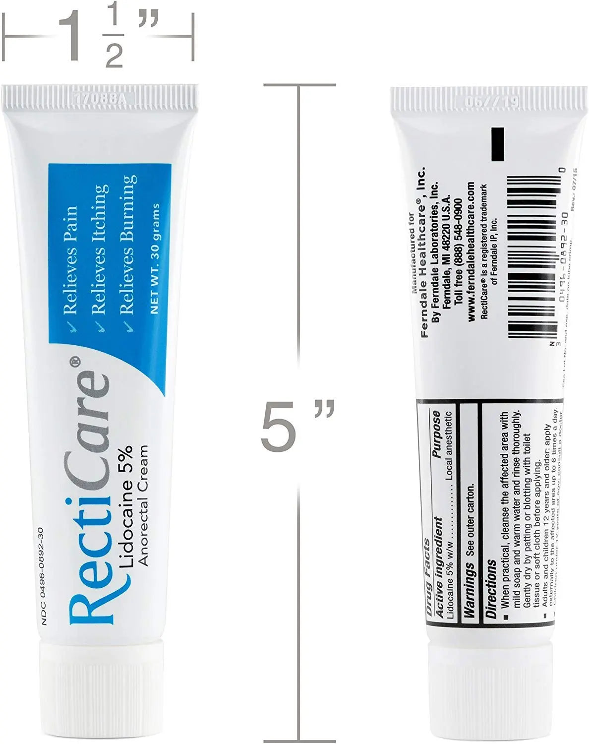 Recticare Anorectal Lidocaine 5% Cream: Topical Numbing Cream for Treatment of Hemorrhoids & Other Anorectal Disorders - 30g Tube Recticare uk supplements