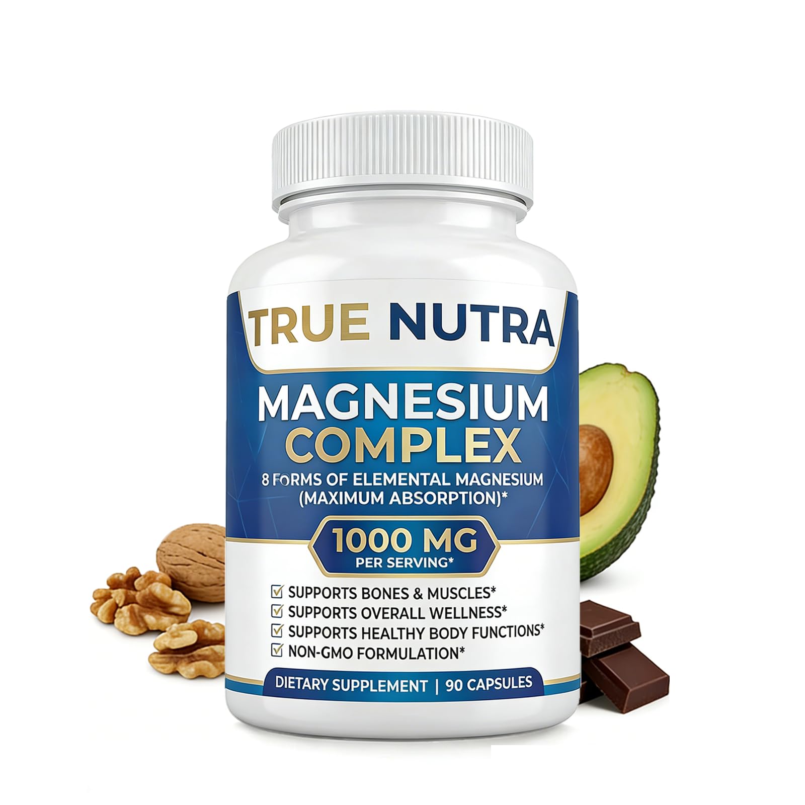 True nutra Magnesium Complex，Advanced 8-in-1 Magnesium Blend，Glycinate, Citrate, Malate, Taurate etc，High Formula，90 Capsules true nutra uk supplements