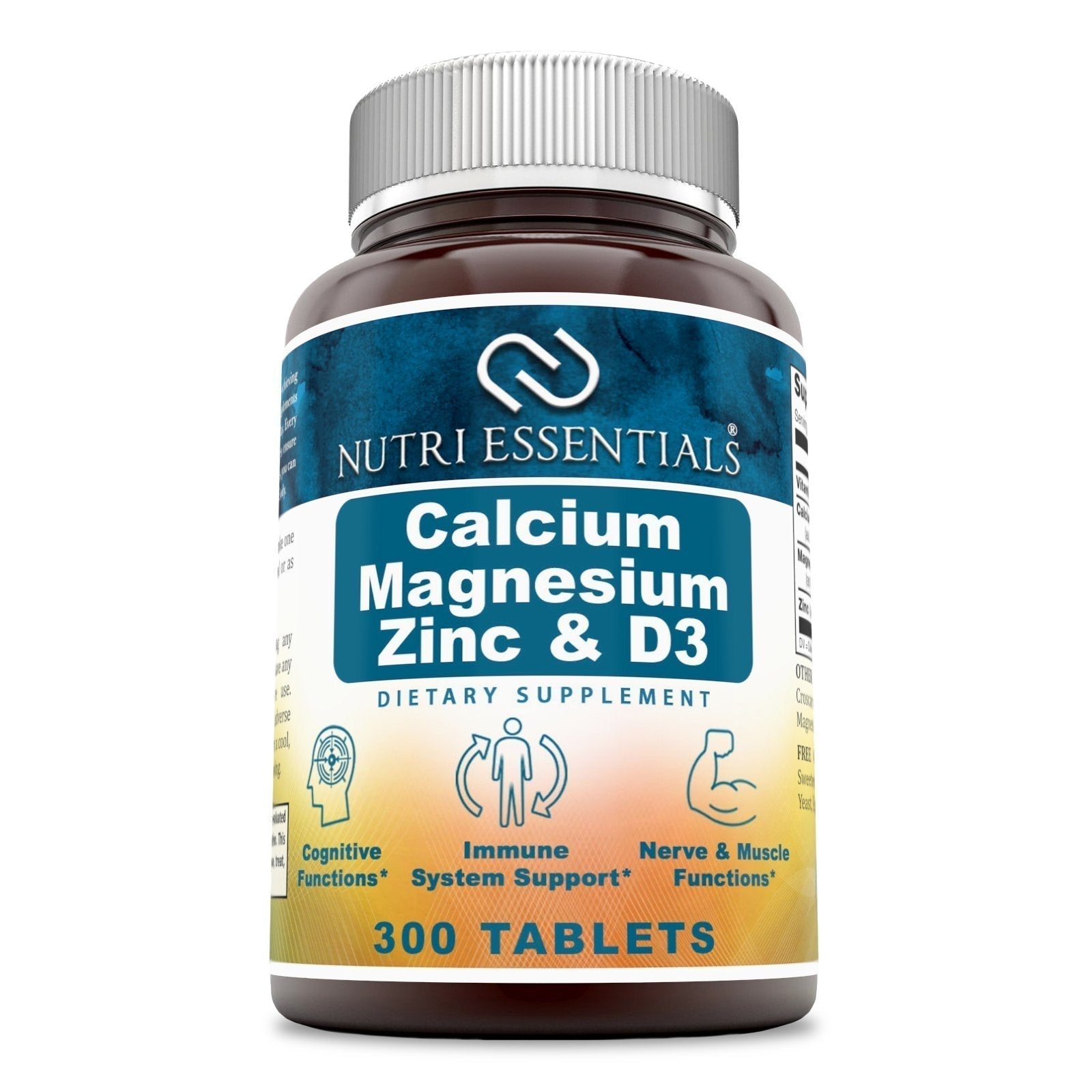 Nutri Essentials Calcium Magnesium Zinc + Vitamin D3 Tablets- Promotes Strong Bones & Teeth, Support Nerve & Muscle Function* (300 Count) Nutri Essentials uk supplements