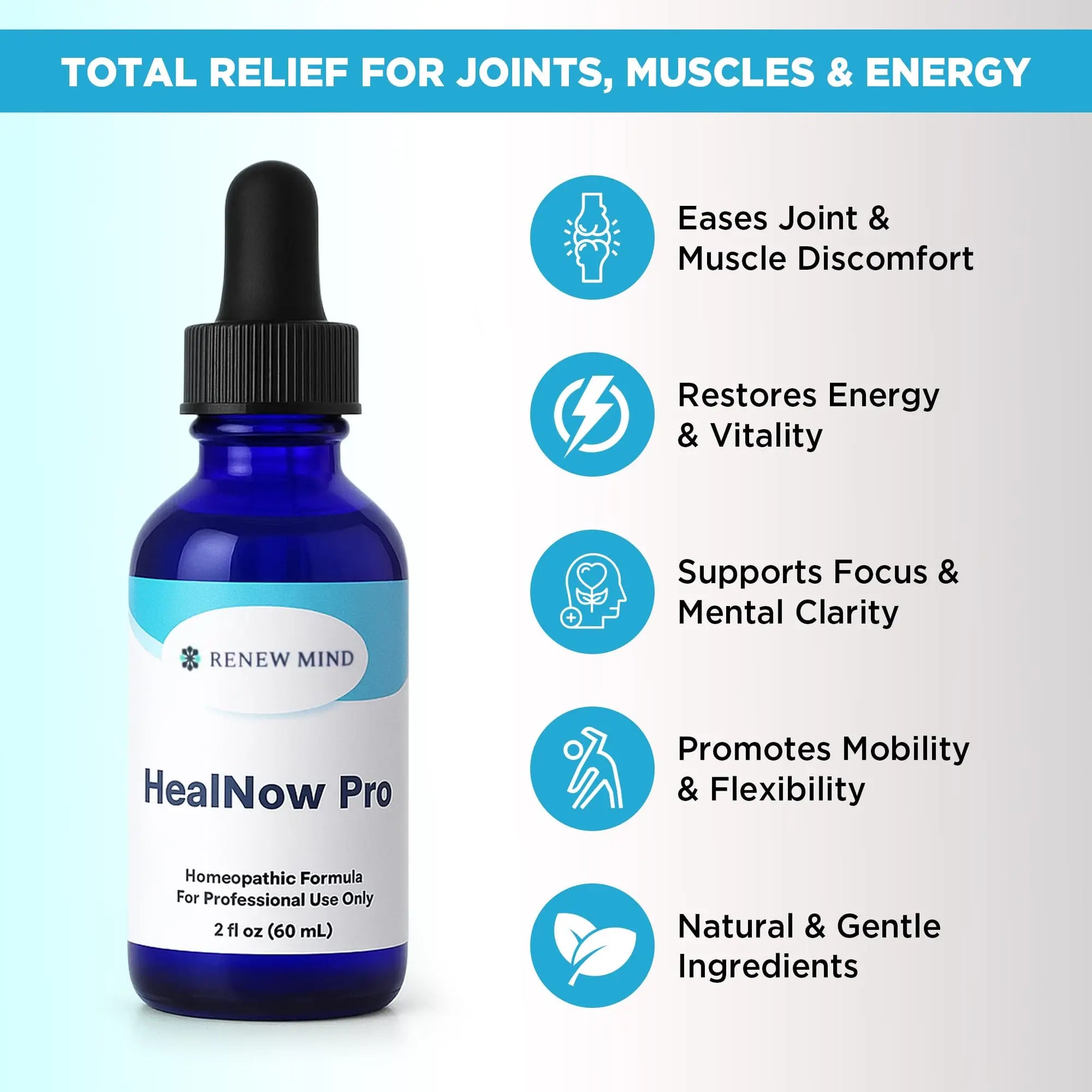 RENEW MIND HealNow Pro Homeopathic Support for Joint Pain, Muscle Aches, Arthritis Pain, and Muscle or Joint Stiffness Professional Grade Formula Promotes Comfort, Mobility & Energy - 2 fl oz RENEW MIND uk supplements