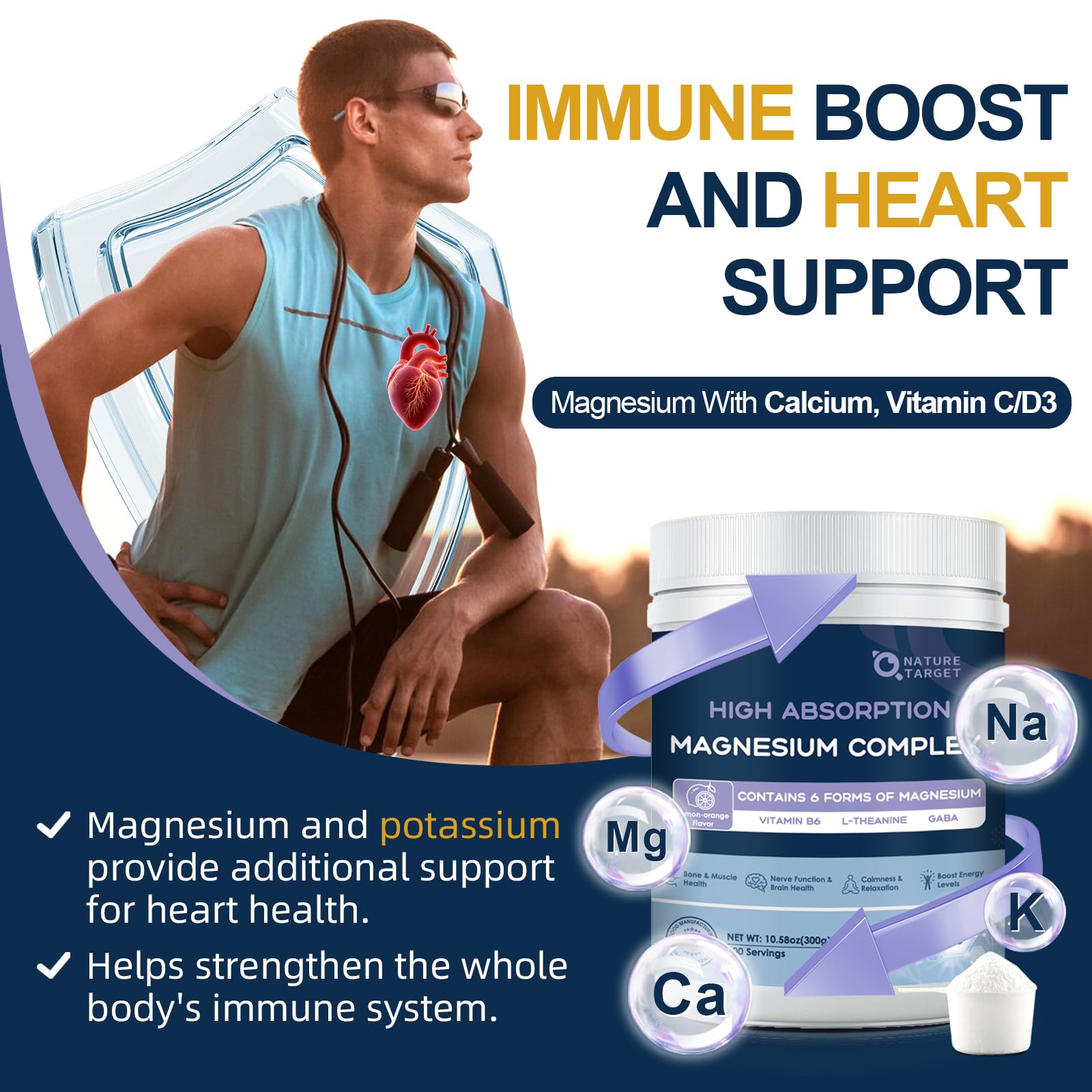 NATURE TARGET Magnesium Powder Supplement with Glycinate, Citrate, Malate, Magnesium Complex with L-Theanine & Vitamin B6 for Muscle, Heart & Brain, Vegan, 10.58 oz (100 Servings), Lemon Orange Flavor NATURE TARGET uk supplements