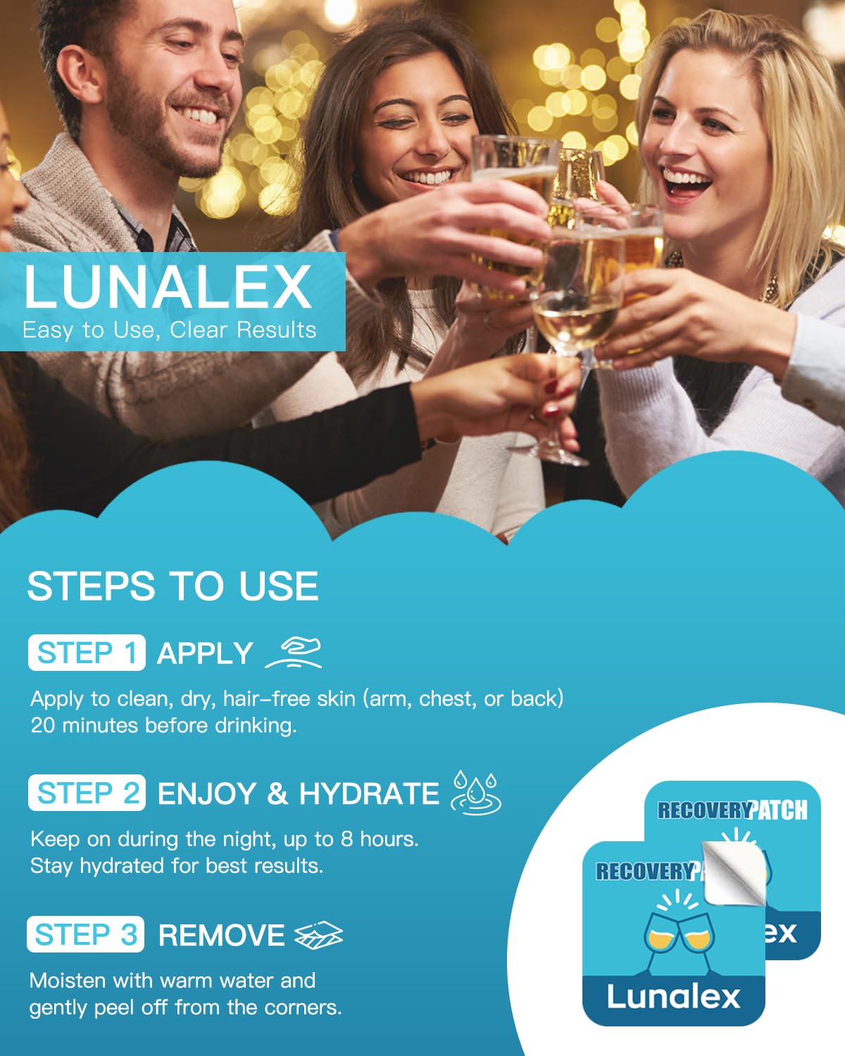 Lunalex Recovery Patch 48 Pack - Wake Up Refreshed & Balanced After Celebration - Plant-Based Formula for Morning Wellness - Bachelorette & Wedding Party Favors - 2 Patches per Sachet, Waterproof Lunalex uk supplements