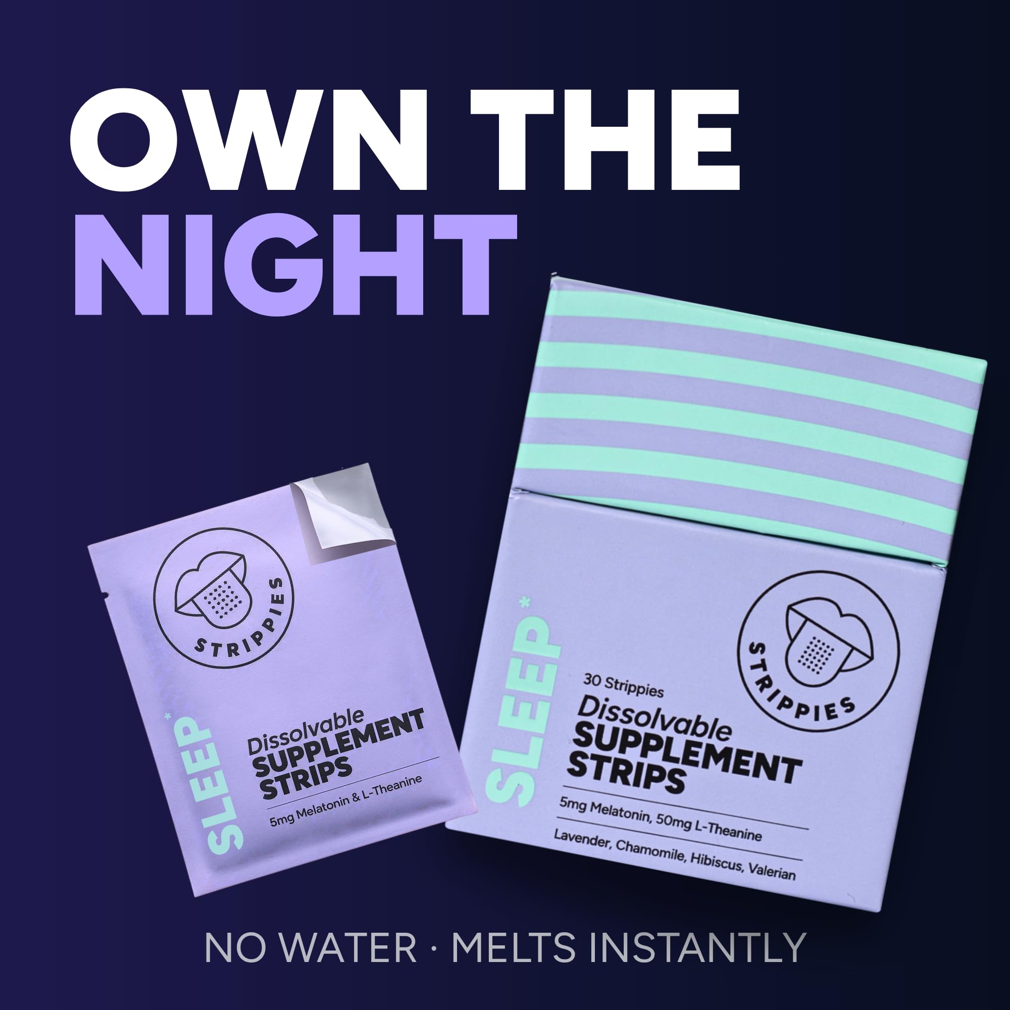 STRIPPIES Dissolvable Sleep Strips – Fast-Acting Melatonin 5mg with L-Theanine, Lavender, Chamomile, Hibiscus & Valerian – Natural Cranberry Flavor – 90 Strips STRIPPIES uk supplements