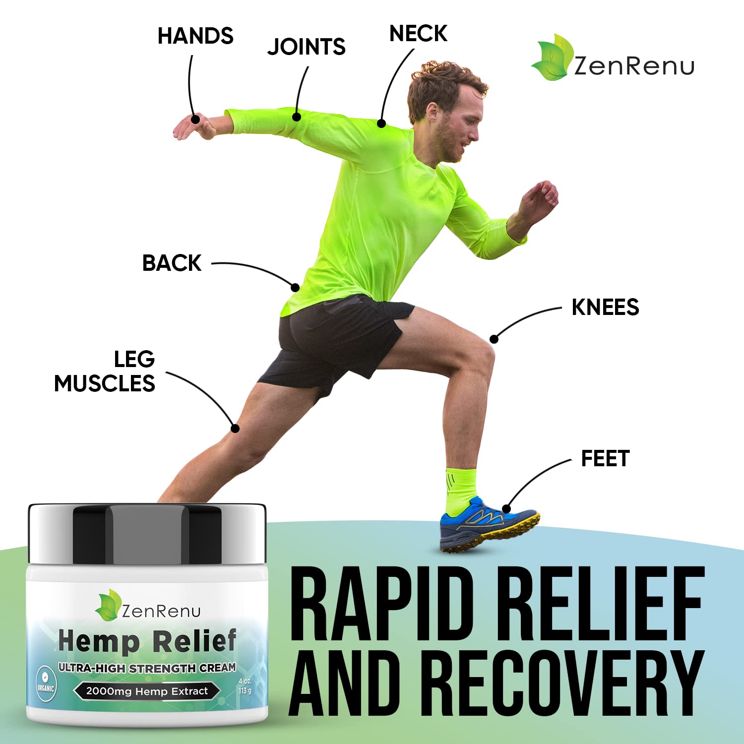 Hemp Cream Maximum Strength - Menthol Rub with Hemp Oil, Arnica, Lavender, Aloe Vera, Kava Kava, & Camphor - Natural Hemp Muscle Rub Cream for Skin, Muscles & Joints - ZenRenu, 4 oz Zenrenu uk supplements