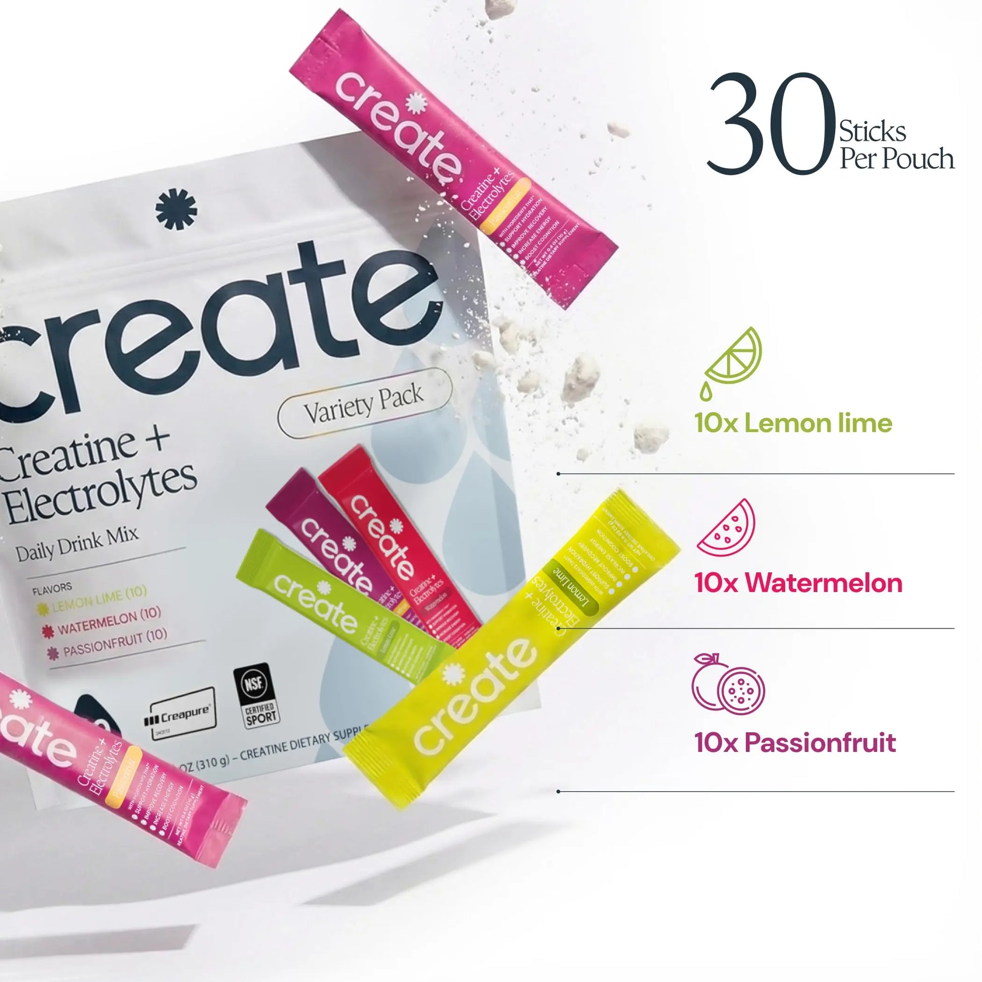 Create Creatine + Electrolytes Mix - Creatine Monohydrate Stick Packs, Supports Energy and Hydration, NSF Certified for Sport, 30 Count, Variety Pack Create uk supplements