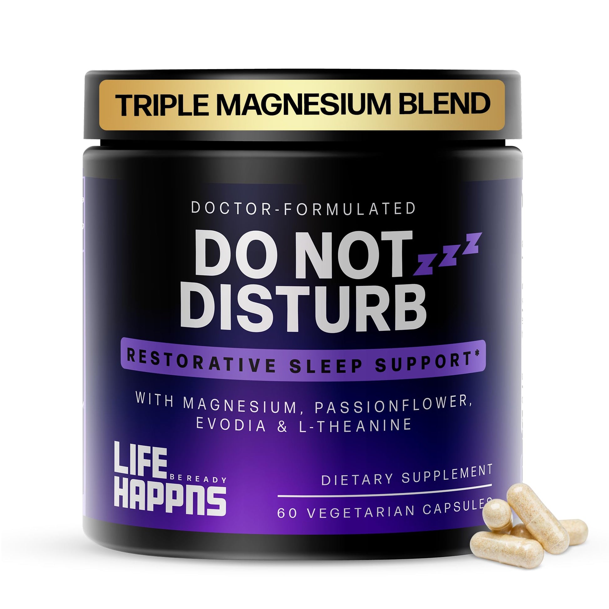 Doctor Formulated Triple Magnesium for Sleep, Calm & Relaxation with Chelated Magnesium Glycinate, L-Theanine, Passionflower & Evodia – Non-Habit, No Melatonin Magnesium Sleep Aid Support Supplement LIFE HAPPNS BE READY uk supplements
