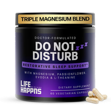 Doctor Formulated Triple Magnesium for Sleep, Calm & Relaxation with Chelated Magnesium Glycinate, L-Theanine, Passionflower & Evodia – Non-Habit, No Melatonin Magnesium Sleep Aid Support Supplement LIFE HAPPNS BE READY uk supplements