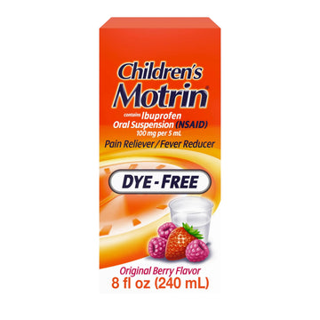 Children's Motrin Oral Suspension 100mg Ibuprofen Medicine, NSAID Fever Reducer & Pain Reliever for Minor Aches & Pains Due to Cold & Flu, Dye Free, Alcohol-Free, Berry Flavored, 8 fl. oz Motrin uk supplements