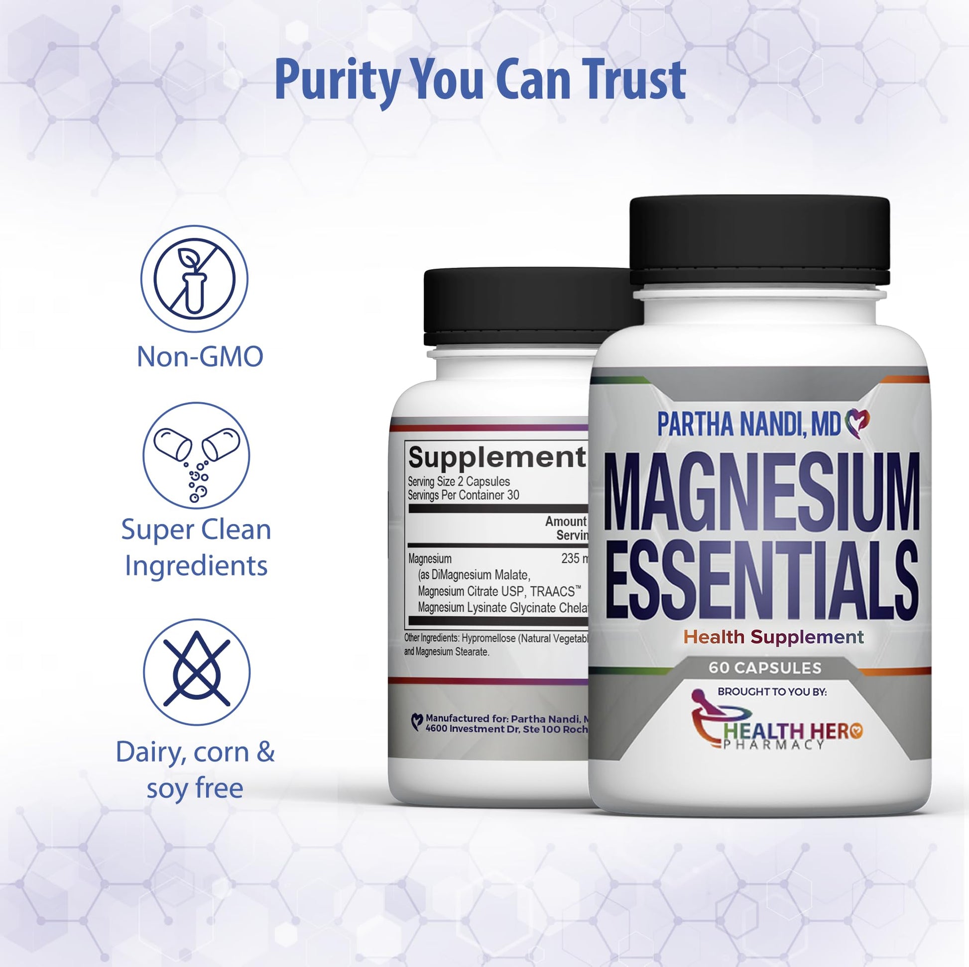 Triple Magnesium Citrate, Malate & Glycinate Complex Supplement – Supports Sleep, Stress, Muscle, Nerve & Heart Health – Advanced High-Absorption Formula – 235mg – 60 Capsules Partha Nandi, MD uk supplements