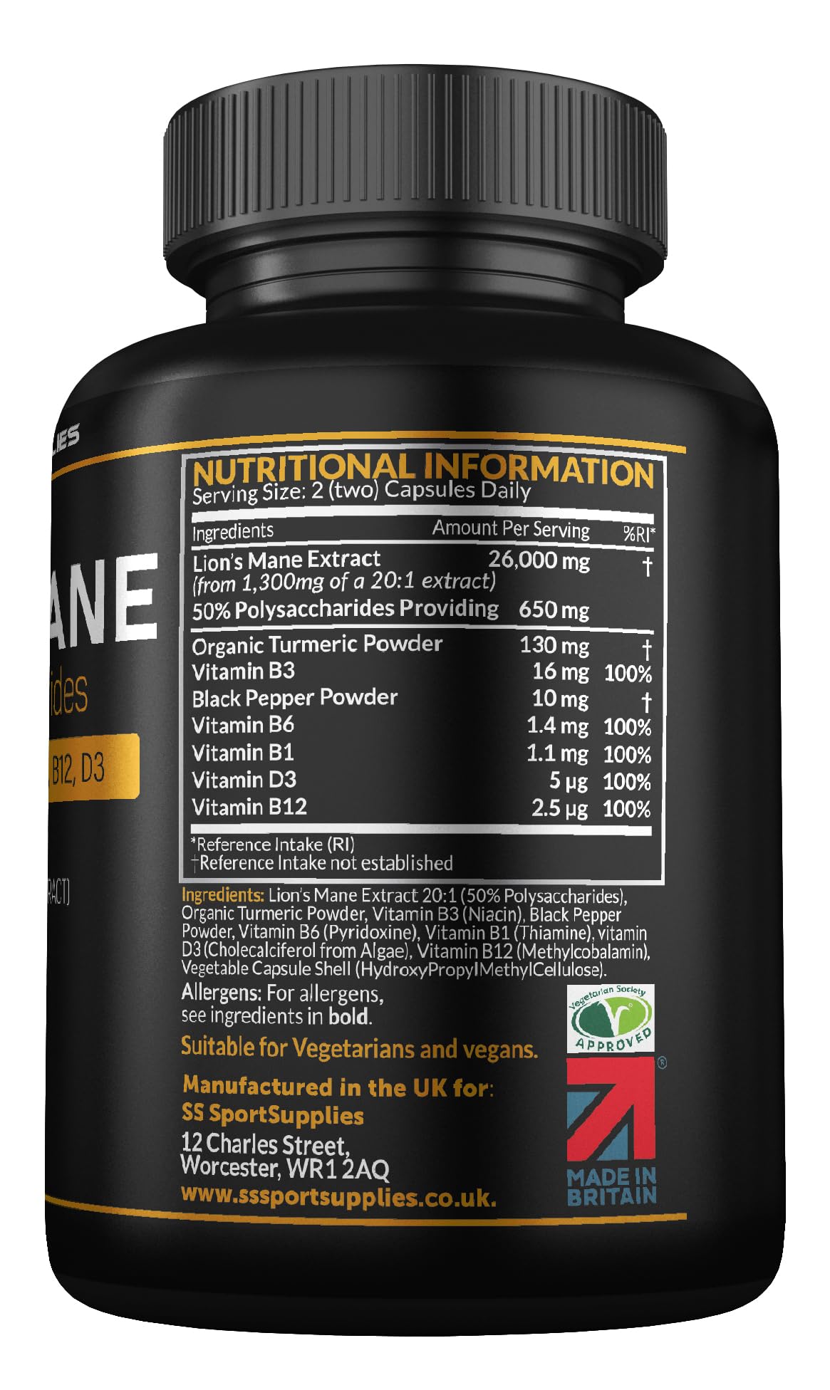 Lions Mane Supplement High Strength 26,000mg Plus 5 Vitamins SS Sport Supplies uk supplements