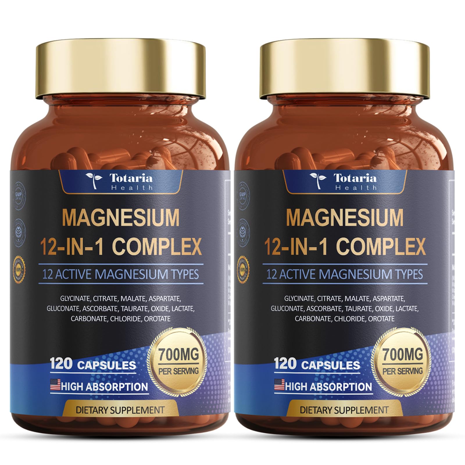 Magnesium Complex 700mg 12 in 1 Magnesium Supplement with Glycinate Citrate Malate Oxide Taurate Aspartate Orotate Magnesium Relaxation,Muscle,Heart Support, Vegan 120 Capsules 2PK Totaria uk supplements