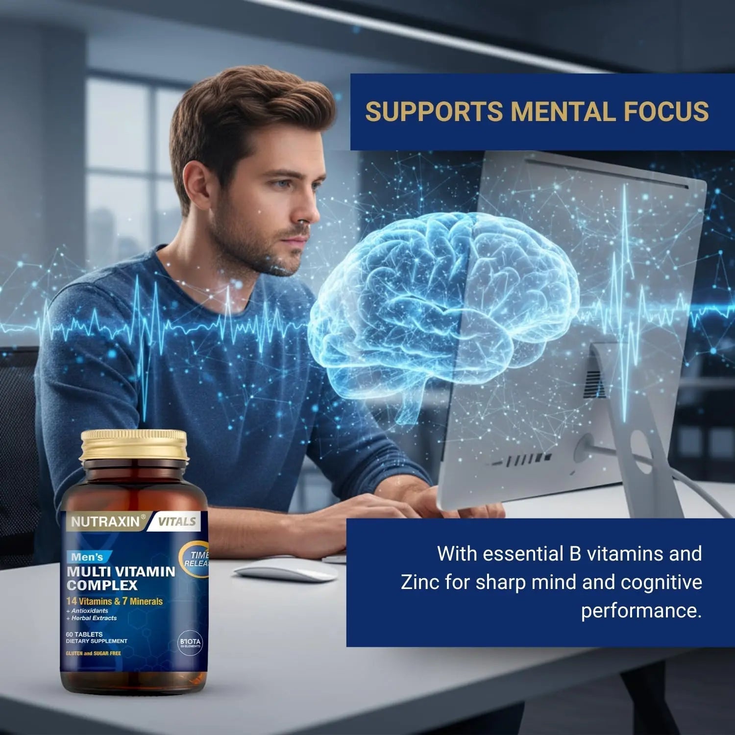 Nutraxin Men's Multivitamin & Mineral Complex, 60 Tablets Nutraxin uk supplements