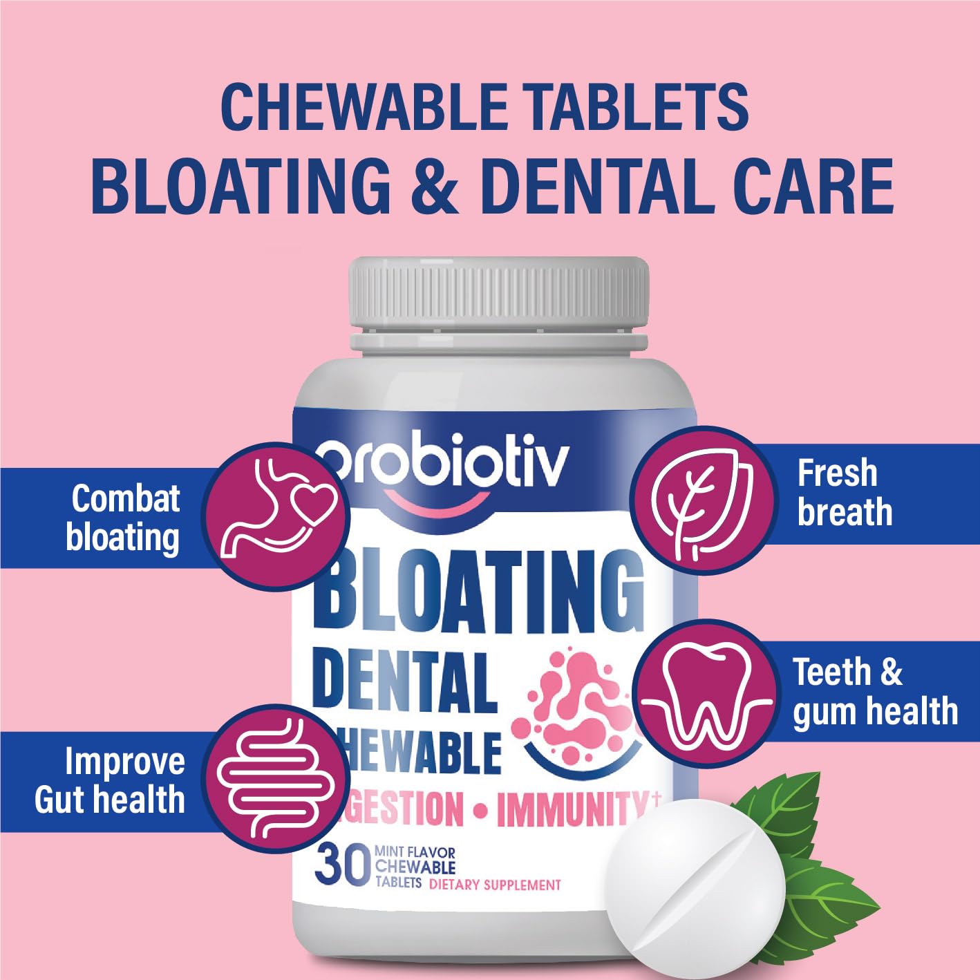 Probiotiv Chewable Probiotics for Daily Bloating w/ 5 Billion CFU – “Two-in-One Combo” Probiotiv uk supplements