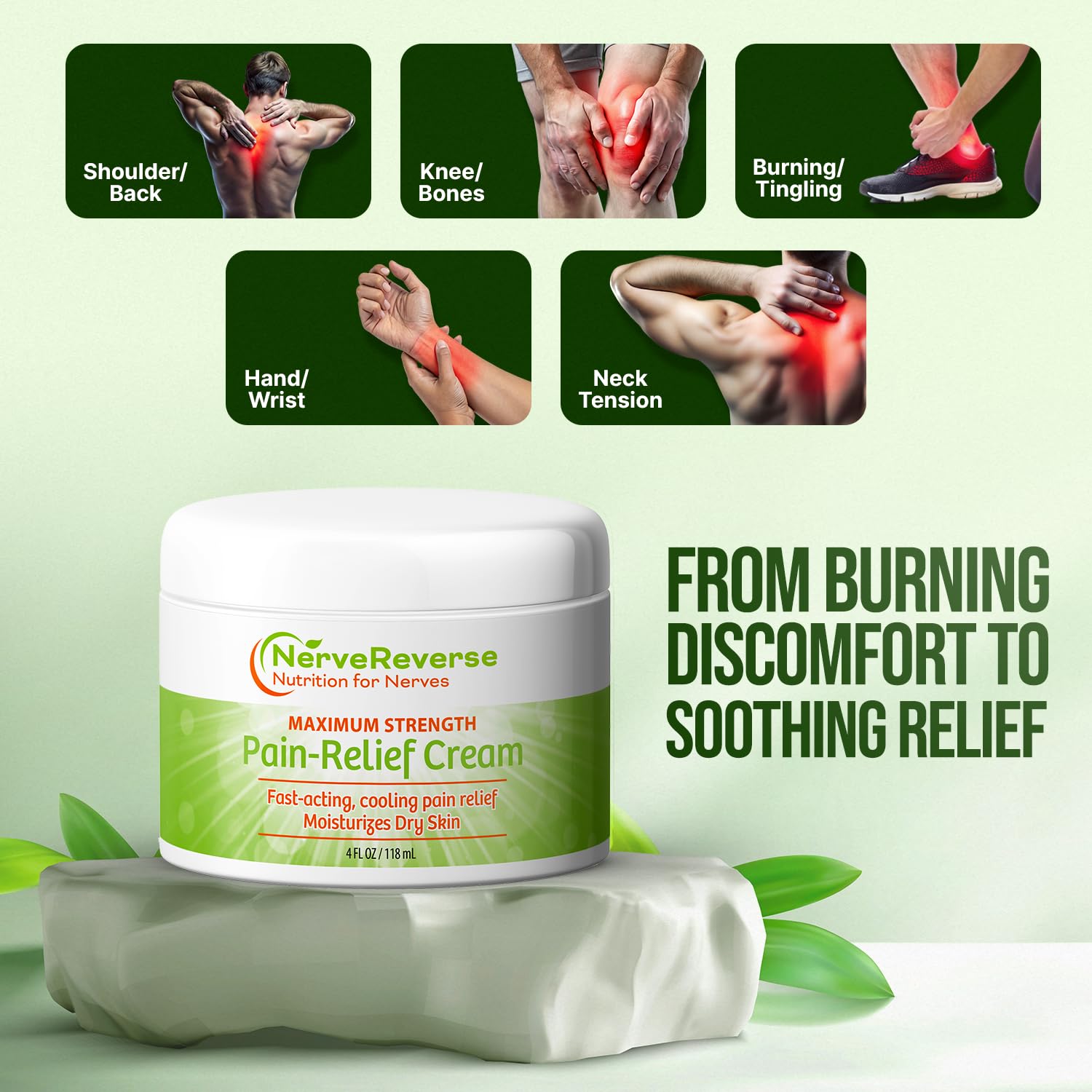 NerveReverse - Neuropathy Pain Relief Cream for feet, Hands, Legs Toes. Large 4 OZ. JAR. Fast-Acting, Maximum Strength Cream with 4% Menthol, MSM, L-Carnitine, L-Arginine, Vitamin E, Vitamin B6 NERVEREVERSE NUTRITION FOR NERVES uk supplements