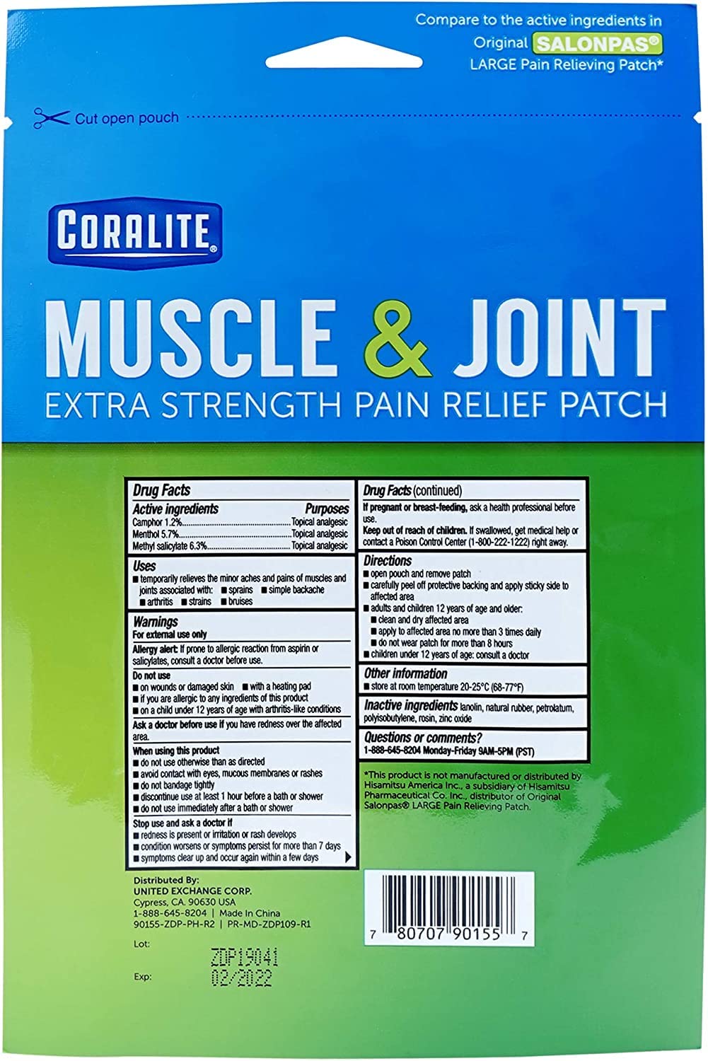Great Lakes Wholesale 8070790155 2Ct Heat Pain Patch Health Products Coralite uk supplements