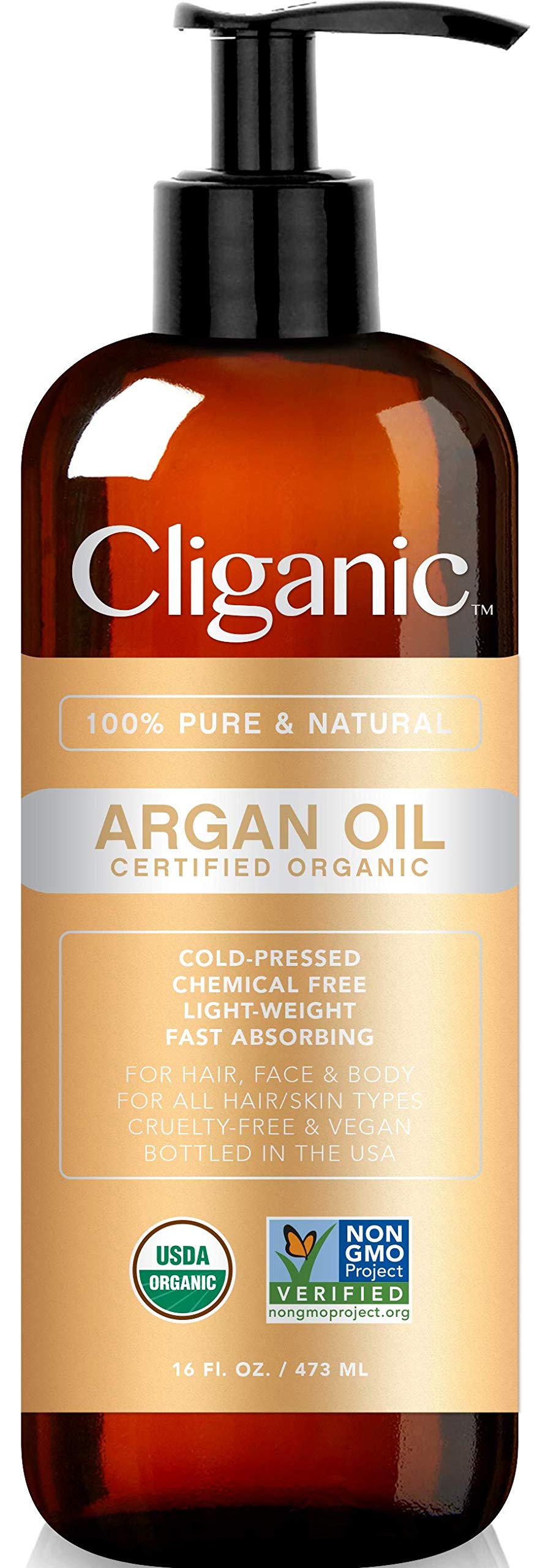 Cliganic Organic Argan Oil 16oz with Pump, 100% Pure | Bulk for Hair, Face & Skin Cliganic uk supplements