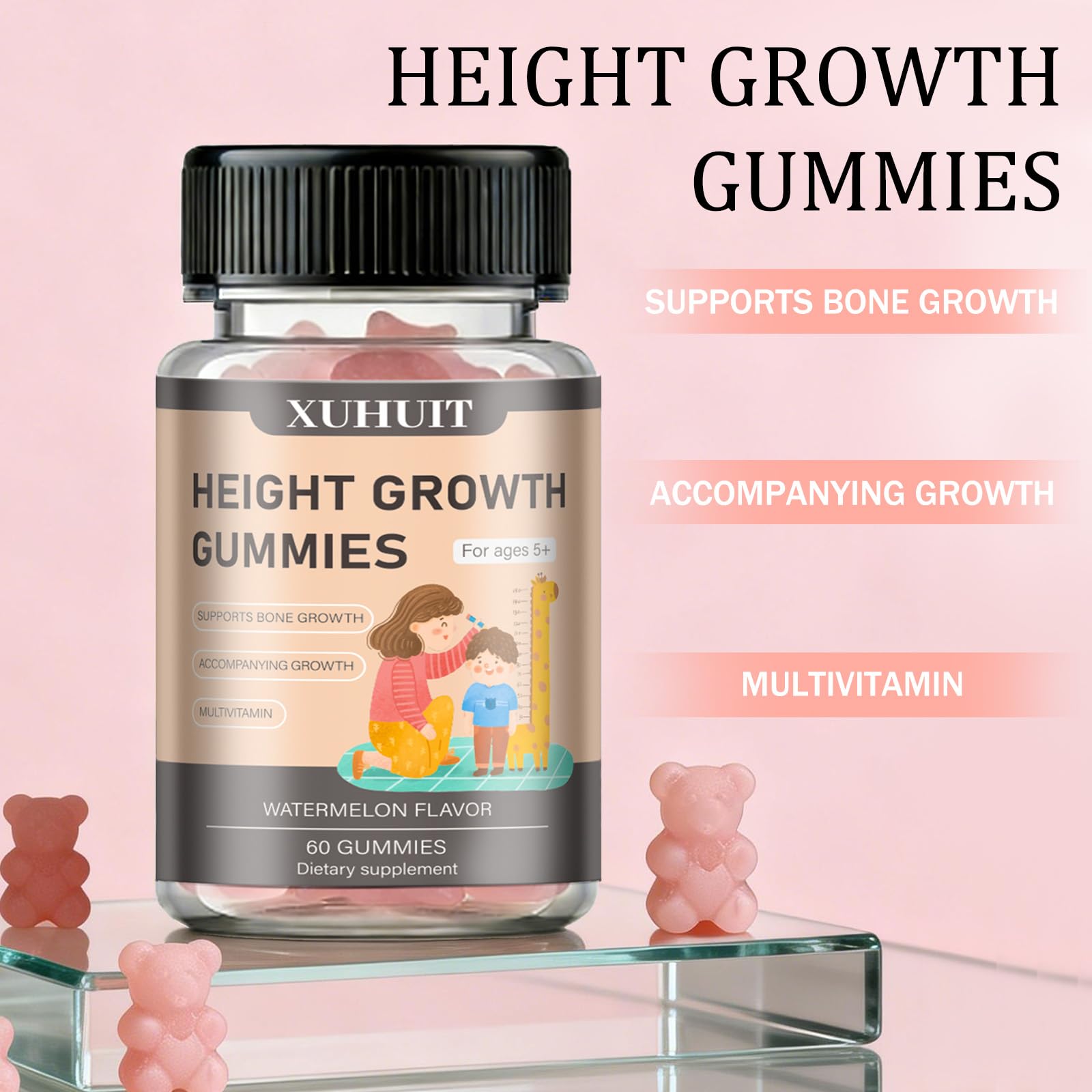 ZYGCDZ Growth Gummies for Kids & Teens - Natural Height Support with Vitamin D3, K2, Calcium & Ashwagandha - Bone Strength Supplement for Picky Eaters Ages 5+ (Watermelon Flavor) (1) ZYGCDZ uk supplements