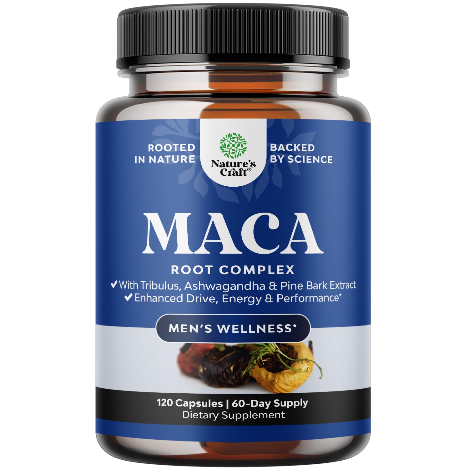 Potent Black Maca Root Capsules for Men - Herbal Wellness Supplement with Siberian Ginseng Ashwagandha and Black Maca Root - Men’s Wellness Supplement to Support General Health - 120 Count Natures Craft uk supplements