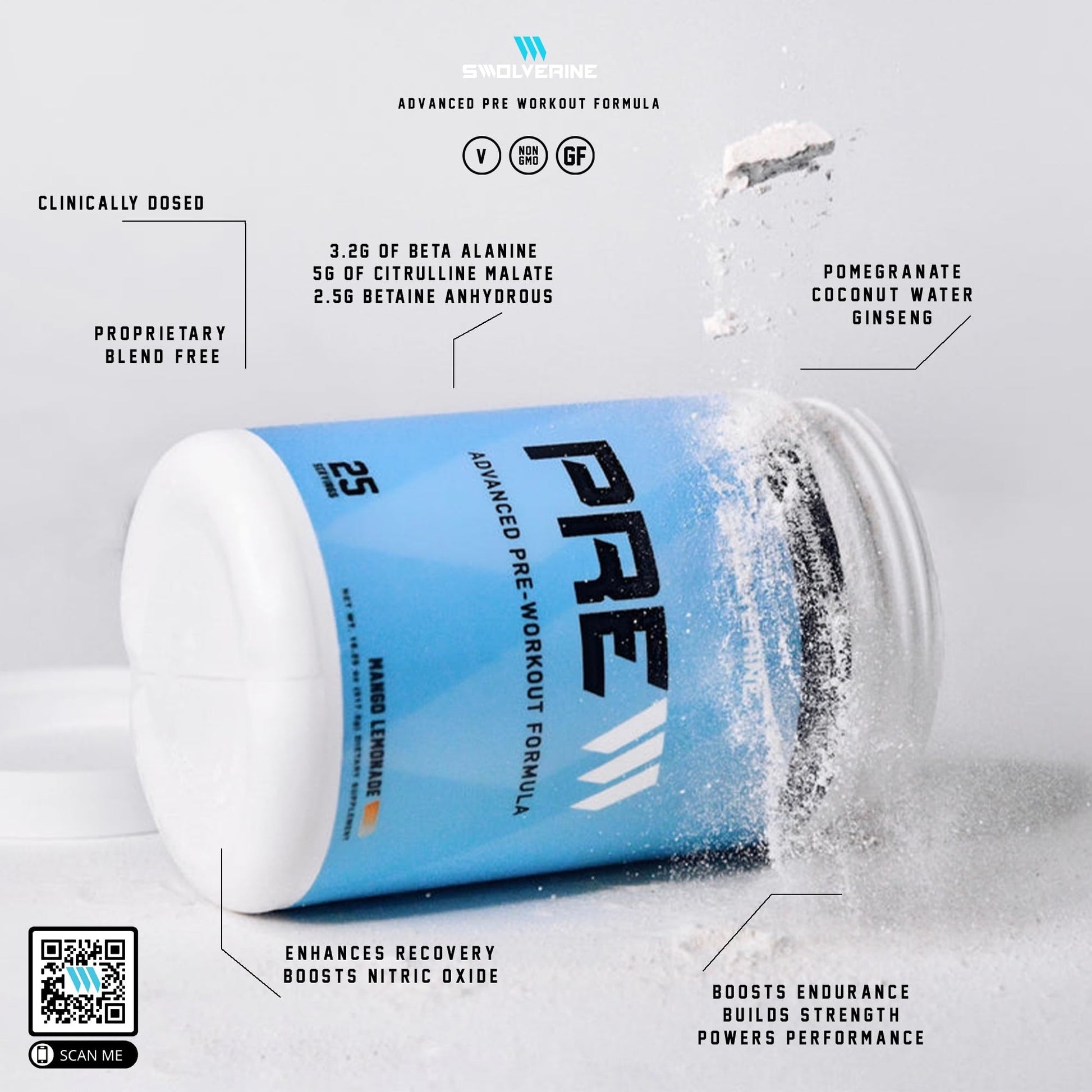 Swolverine PRE-Workout | Citrulline Malate, Carnosyn Beta Alanine, Carnitine, Ginseng Swolverine uk supplements