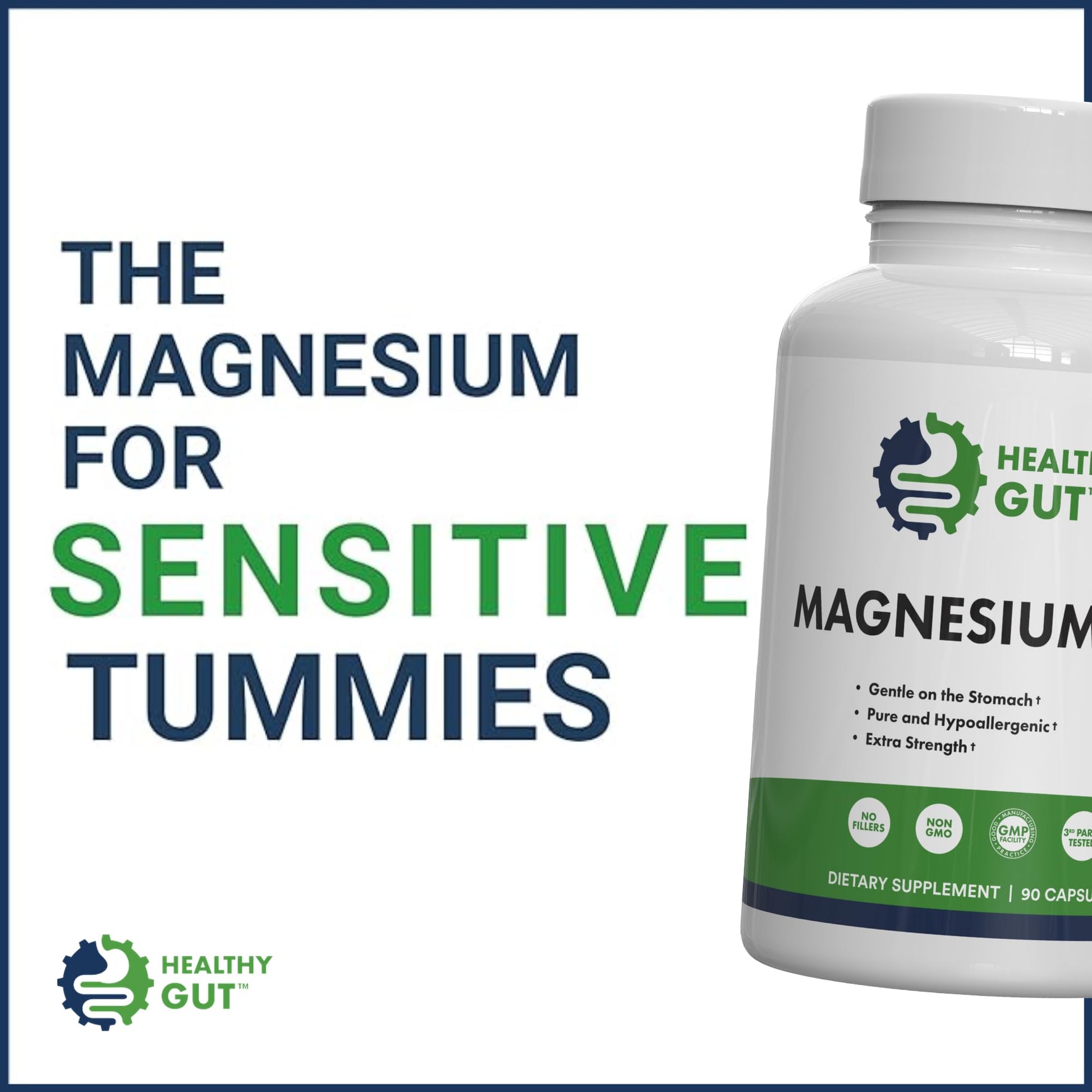 Healthy Gut Magnesium-HP | Ultra Pure Magnesium Glycinate Capsules with Zero Fillers | 180 mg Magnesium Glycinate | 90 Servings Healthy Gut uk supplements