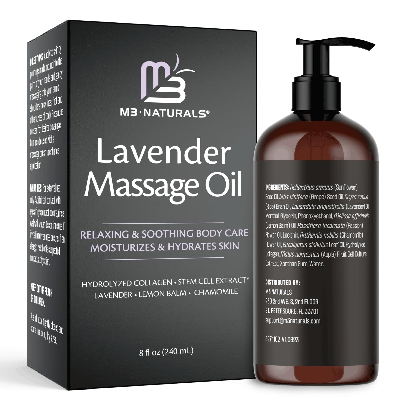 Lavender Massage Oil with Collagen and Stem Cells - Skin Tightening Massage Oil for Mass M3 Naturals uk supplements