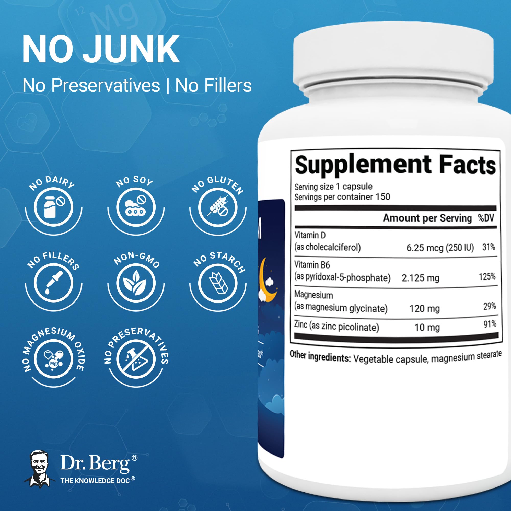 Dr. Berg Magnesium Glycinate 150ct – 4-in-1 Chelated for Muscle, Nerve, Sleep & Stress Support*– w/ D3, B6 & Zinc – 4X Lab-Tested – No Fillers – Formulated in USA, GMP-Certified Dr. Berg Nutritionals uk supplements