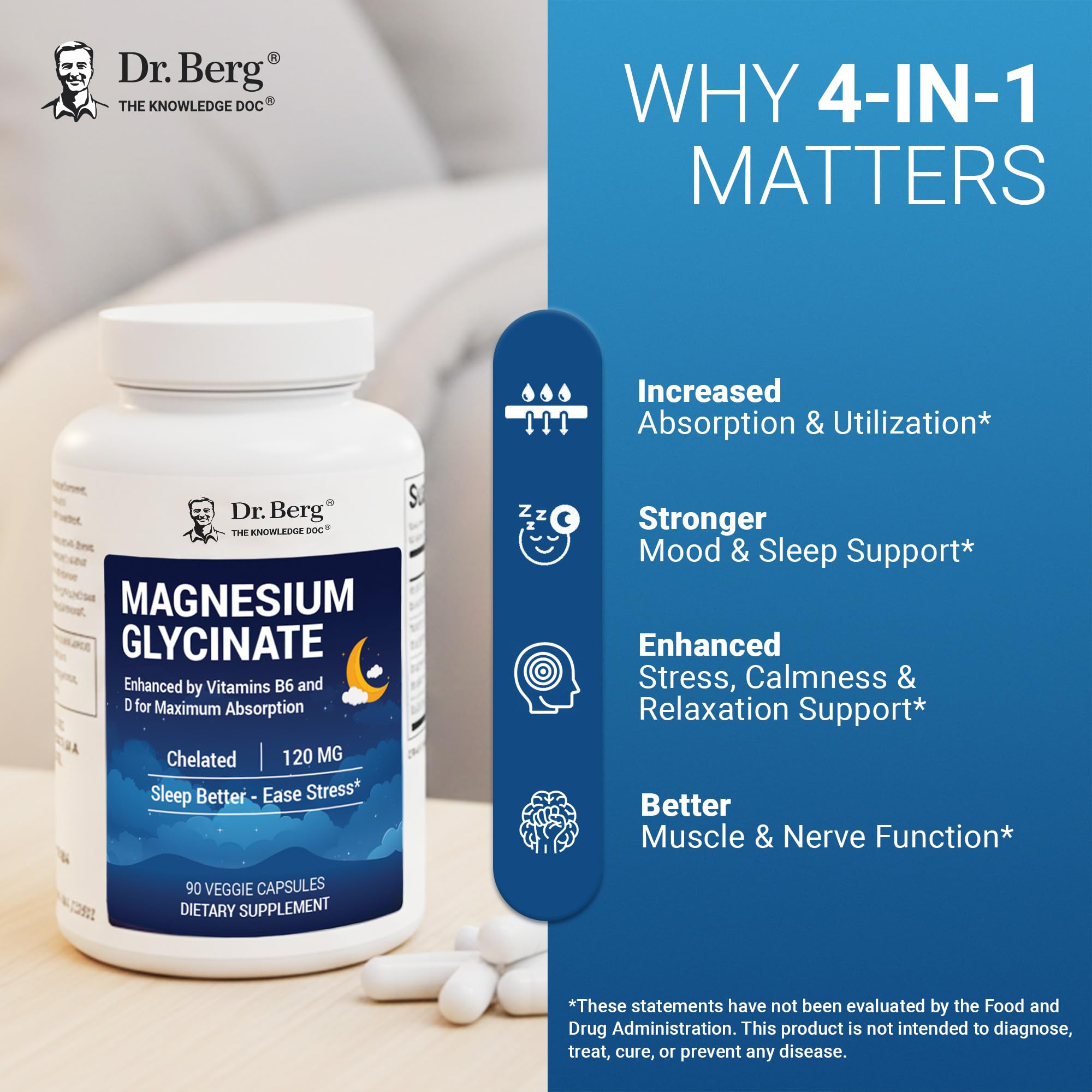 Dr. Berg Magnesium Glycinate 90ct – 4-in-1 Chelated for Muscle, Nerve, Sleep & Stress Support*– w/ D3, B6 & Zinc – 4X Lab-Tested – No Fillers – Formulated in USA, GMP-Certified Dr. Berg Nutritionals uk supplements