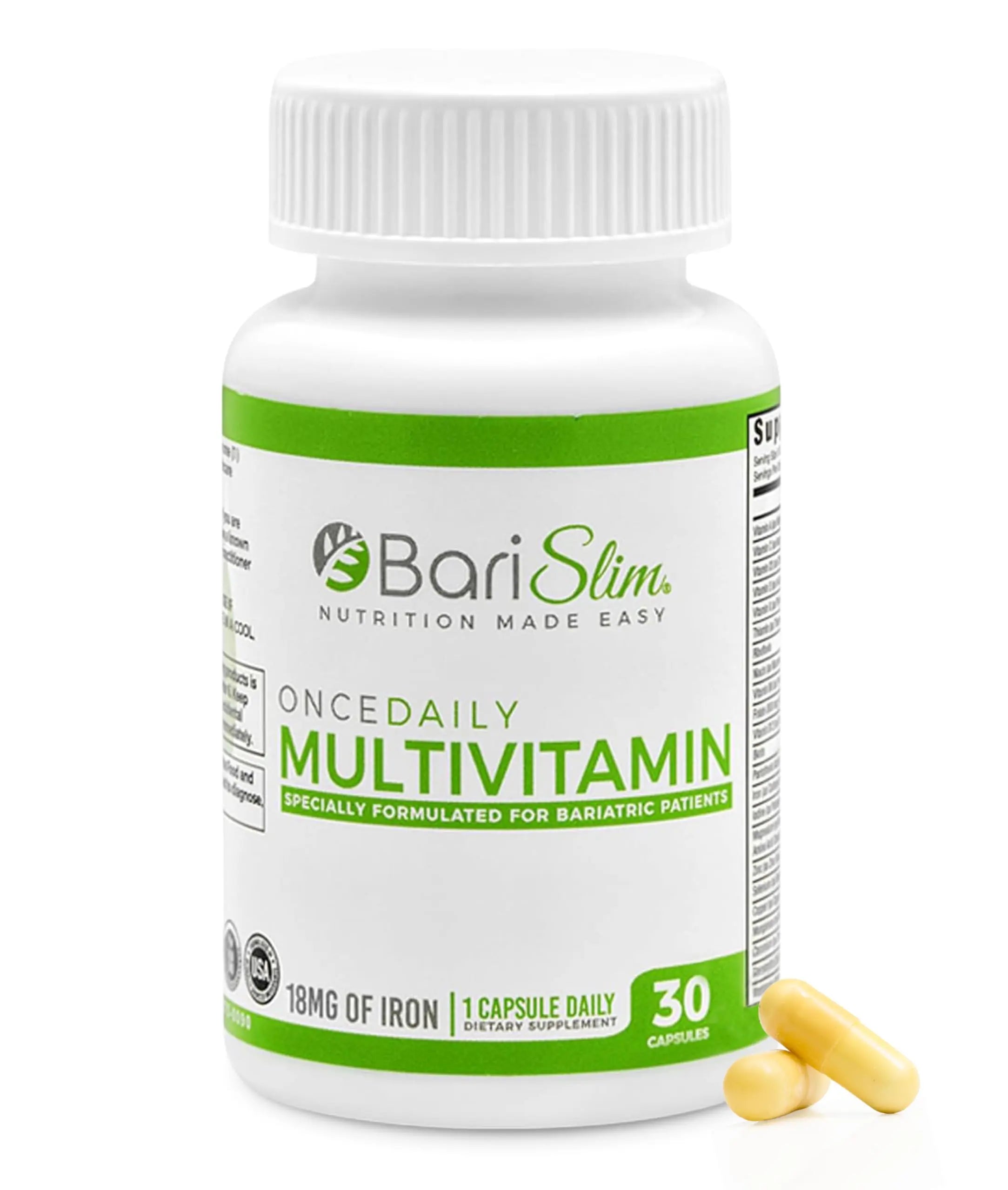BariSlim Once Daily Bariatric Multivitamin Capsule - 18mg of Iron - Bariatric Vitamin & Supplement for Post Surgery Including Gastric Bypass BariSlim uk supplements