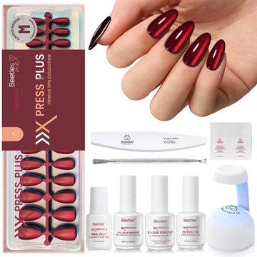 Beetles Cat Eye Nails Kit - Enchanted Aurora | 7 Colors Cat Eye Press On Nails Medium Almond | 224Pcs 16 Sizes All-in-One Kit With Nail Glue,Remover,Builder Top Coat,Nail Lamp Gift beetles Gel Polish uk supplements