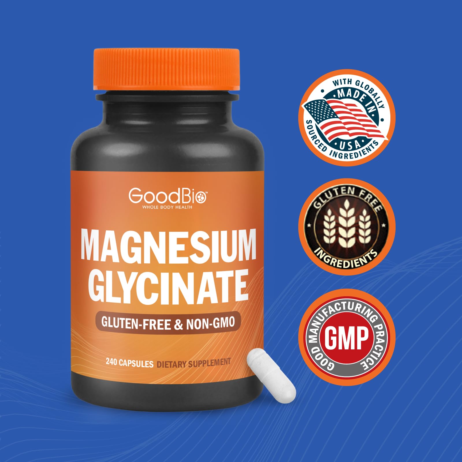 Magnesium Glycinate - High Absorption Magnesium Supplement 500mg Per Serving for Stress Relief, Sleep, Heart and Bone Health, Nerve Support - Non-GMO, Gluten-Free, Gentle on Stomach, 240 Capsules GOODBIO uk supplements