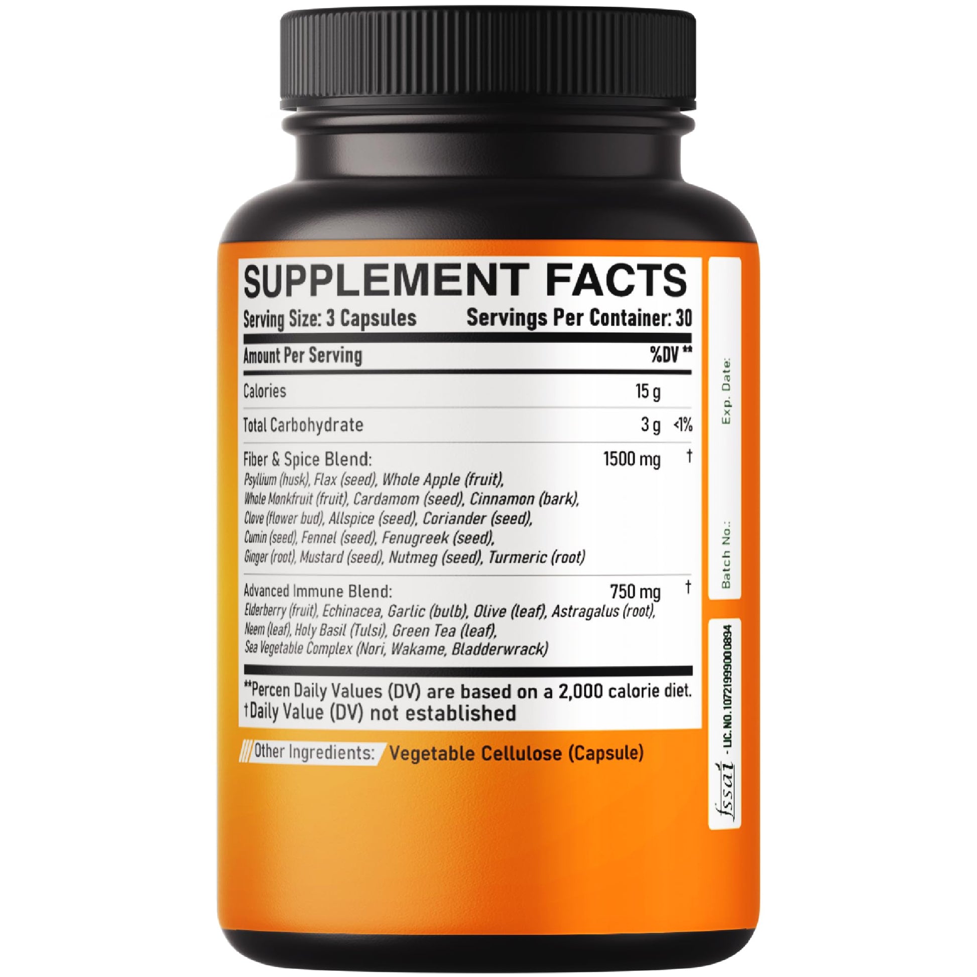 DEDICAD 27in1 Fiber and Spice Supplement - Combined with Organic Psyllium, Whole Apple, Elderberry & More - Support Mood, Body & Immunity - 90 Capsules for 1 Month DEDICAD uk supplements