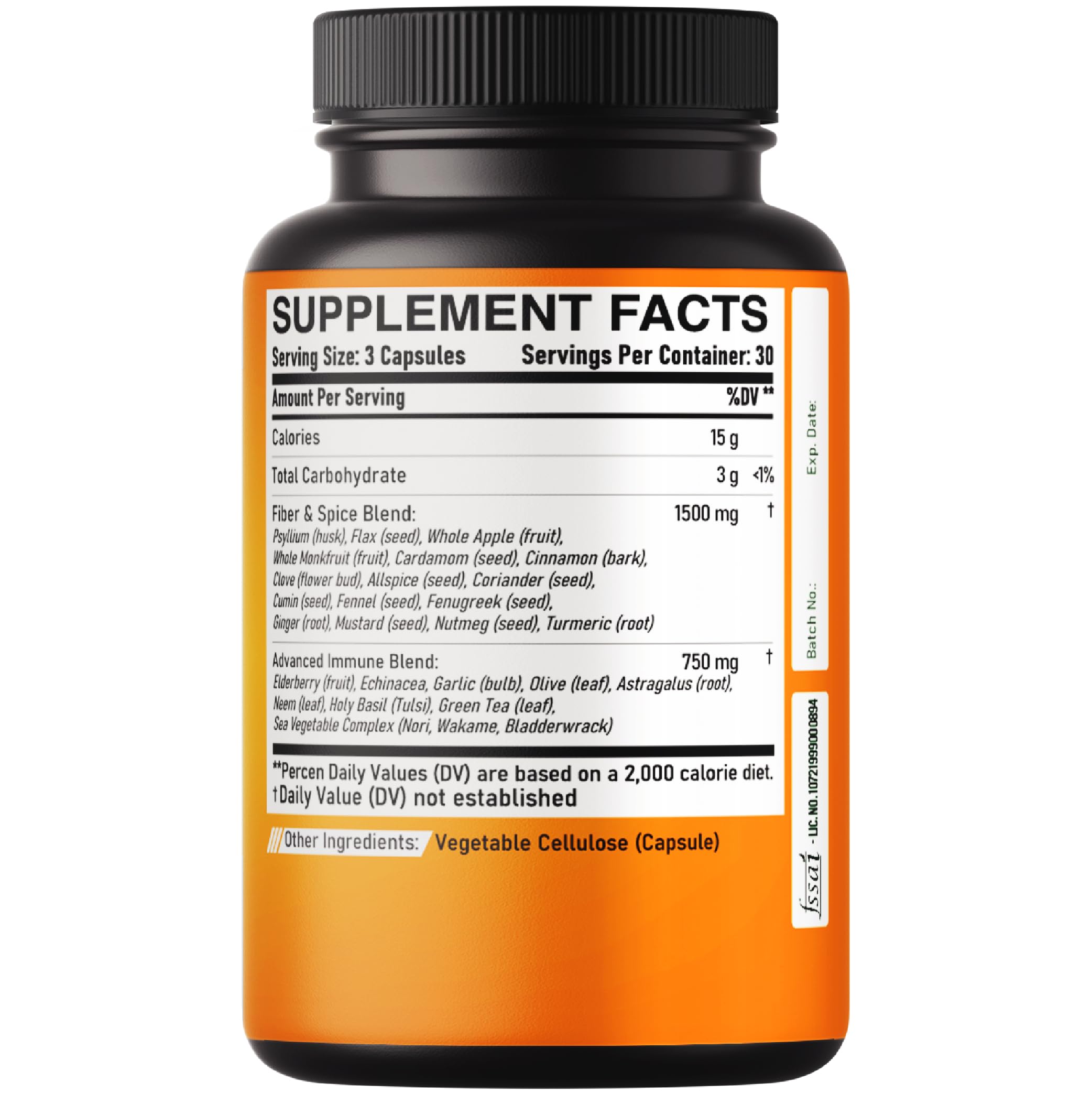 DEDICAD 27in1 Fiber and Spice Supplement - Combined with Organic Psyllium, Whole Apple, Elderberry & More - Support Mood, Body & Immunity - 90 Capsules for 1 Month DEDICAD uk supplements