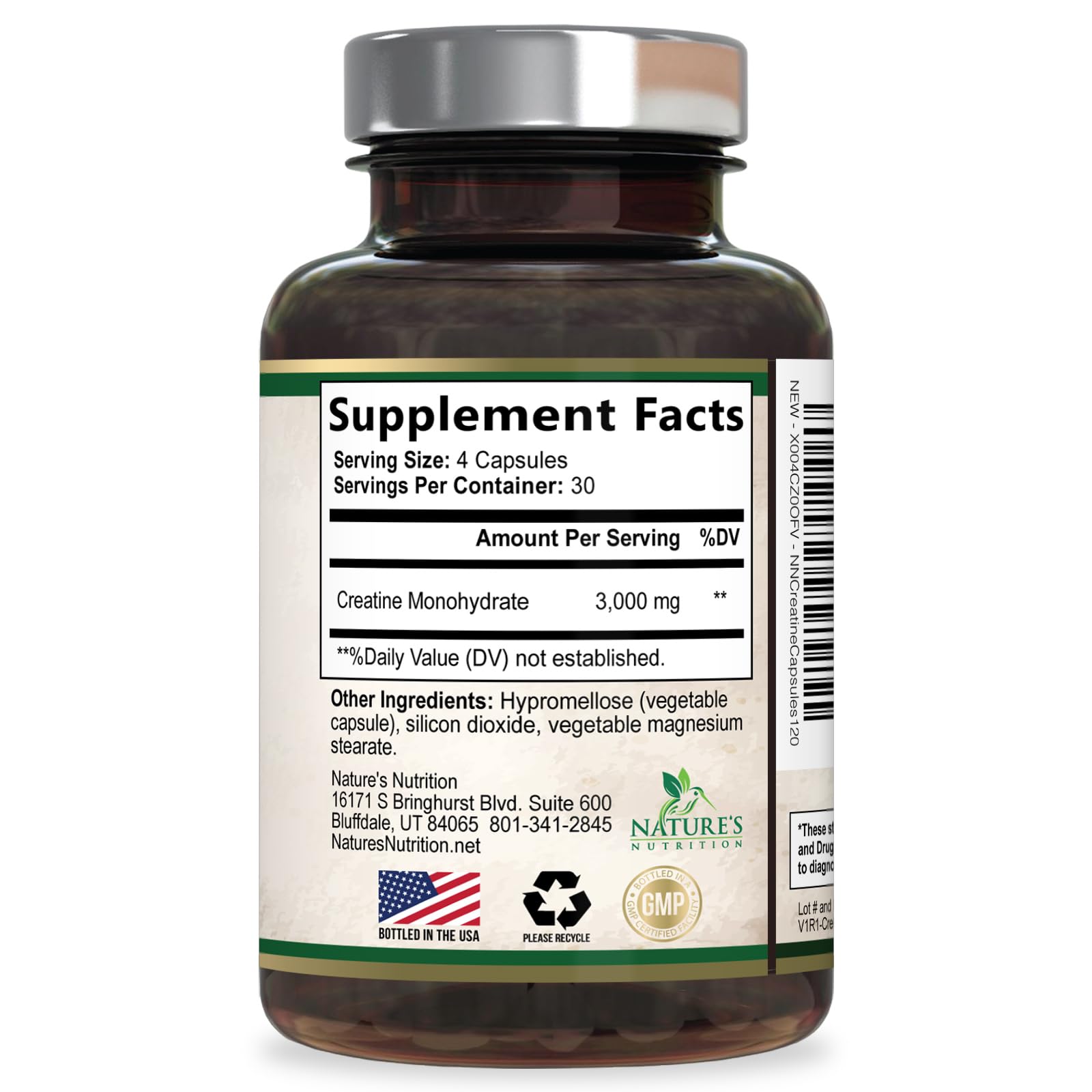 Creatine Monohydrate Capsules 3000mg Per Serving – Micronized Creatine Powder - Supports Lean Muscle, Strength, Energy, & Endurance - Nature's Supplement, Non-GMO, Bottled in USA - 120 Capsules Nature's Nutrition uk supplements