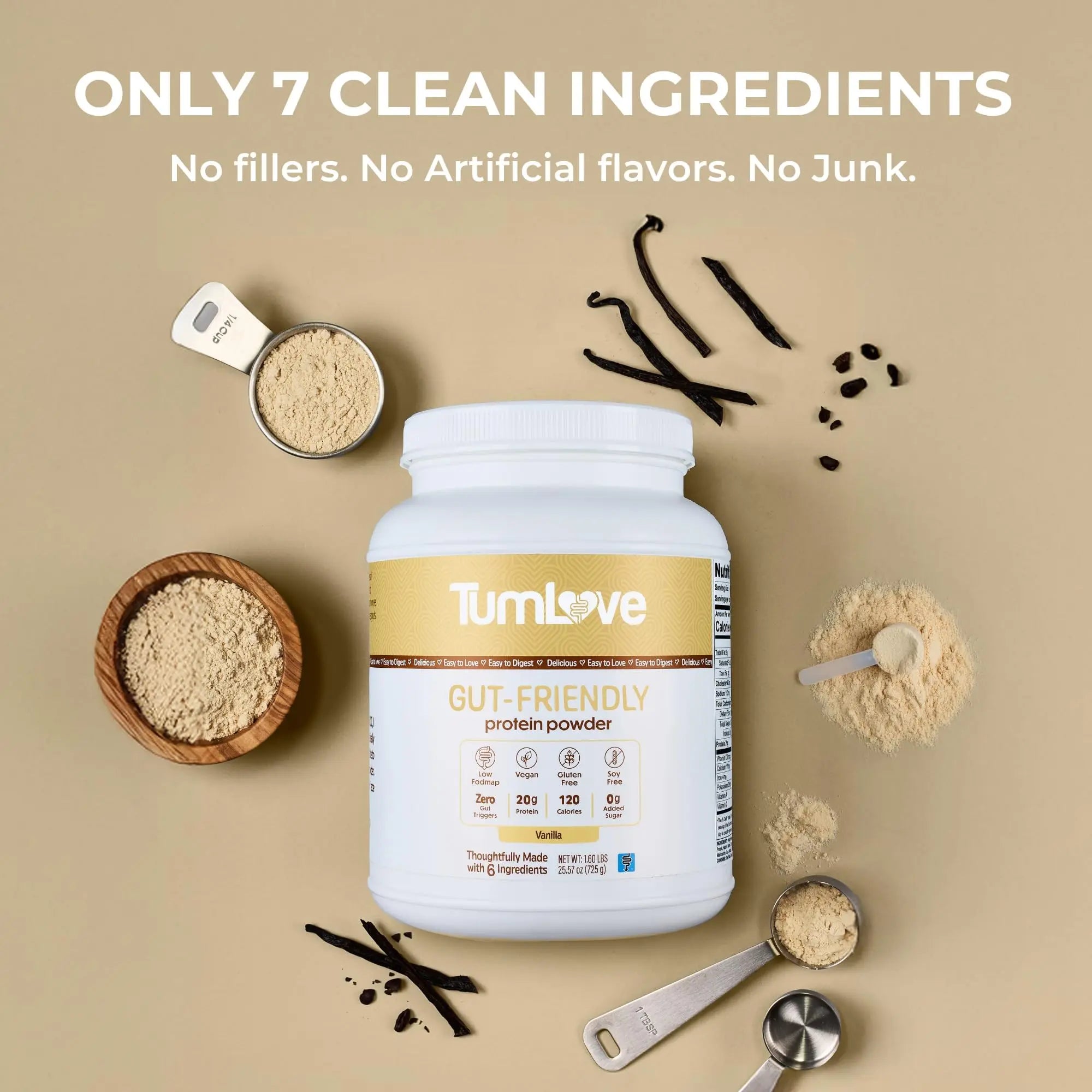TumLove Vegan Protein Powder - Low FODMAP Certified, Gluten-Free, Dairy-Free, Soy-Free, 100% Gut-Friendly & Non-Bloating, Vanilla (25 Servings) TumLove uk supplements
