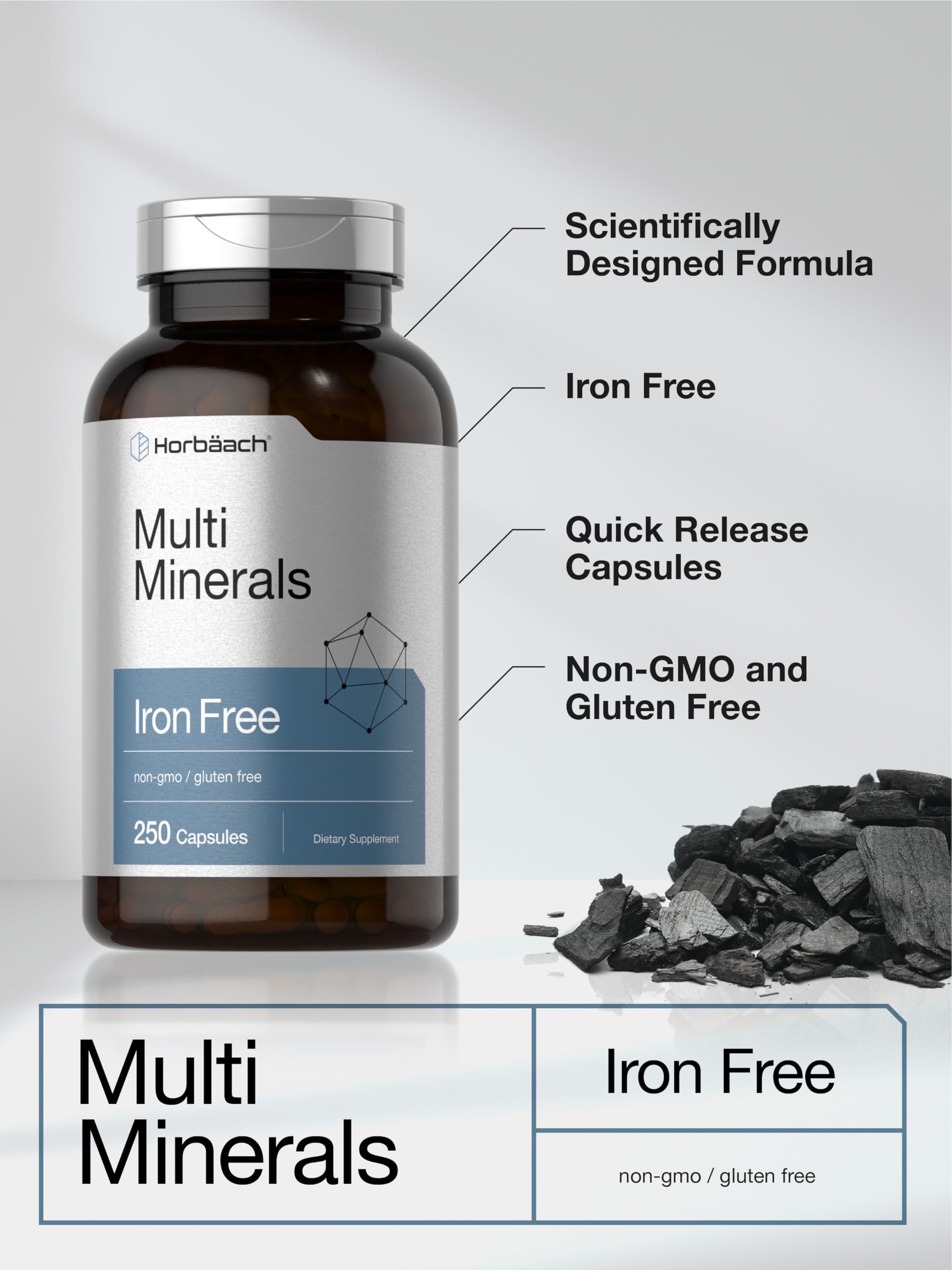 Horbäach Multi Minerals Supplement | 250 Capsules | Iron Free | Daily Mineral Complex for Men and Women | Non-GMO & Gluten Free Horbäach uk supplements