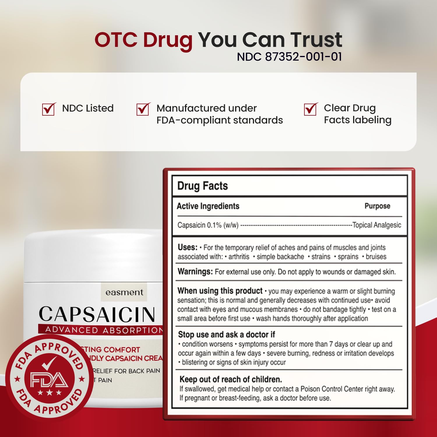 Easment Capsaicin Pain Relief Cream – Topical Arthritis & Muscle Pain Relief for Joint, Nerve & Back Pain – Medicated Pain Cream with Capsaicin 0.1% – Arnica, Aloe & Chamomile, 4.23 Fl Oz Easment uk supplements