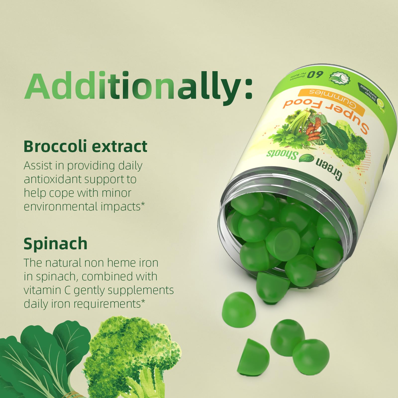 Greenshoots Super Food Gummies with Super Greens Blend, Vitamin A & C – Broccoli, Spinach, Moringa & Chlorella – Vegan, Sugar Free, Daily Nutrition Support, 60 Gummies Greenshoots uk supplements